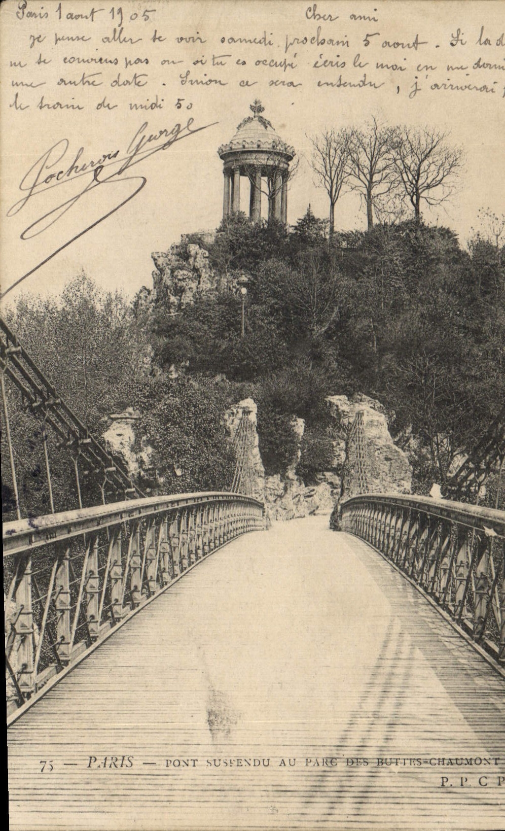 CPA Paris Pont Suspendu au Parc des Buttes Chaumont