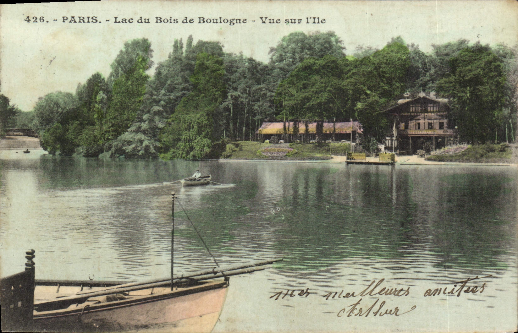 CPA Paris Lac du bois de Boulogne Vue sur l'Ile 