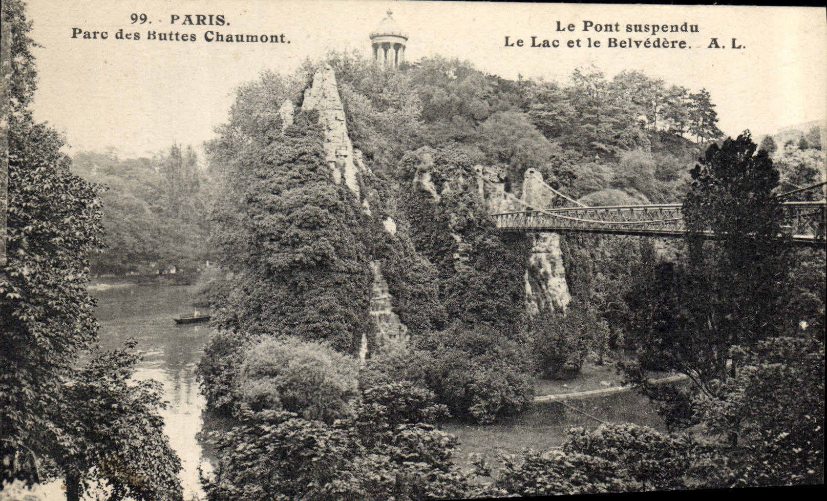 CPA Paris Parc des Buttes Chaumont Le Pont suspendu Le Lac et le Belvedere 