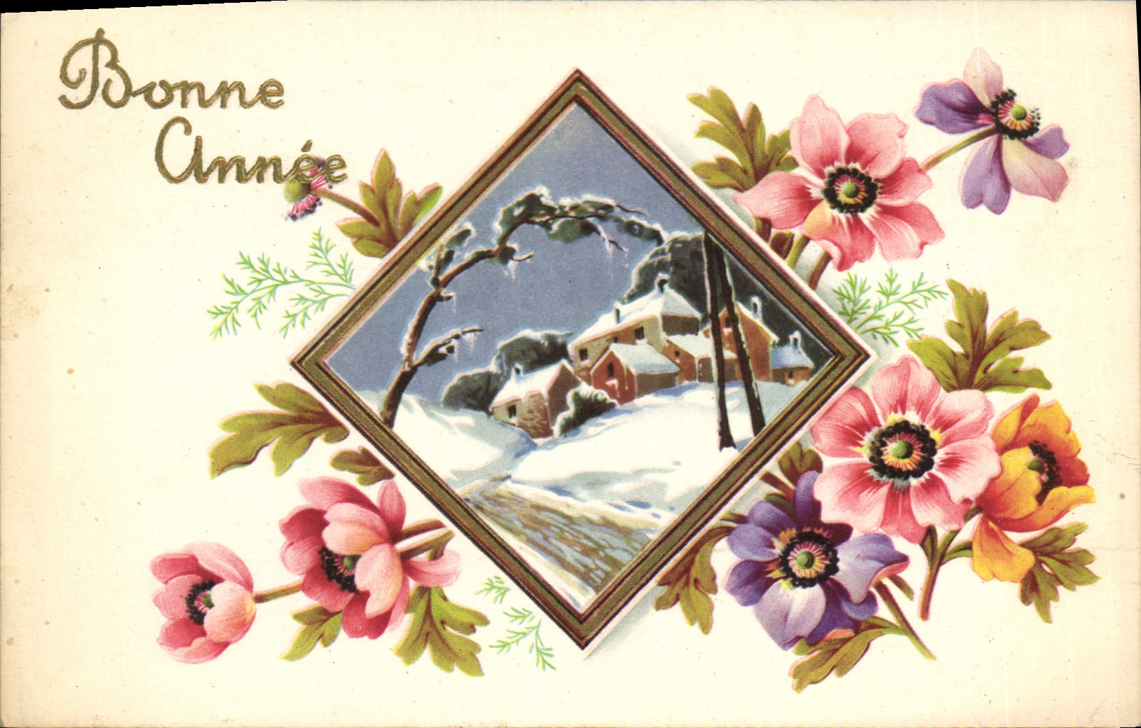 CPA Bonne Annee Fleurs
