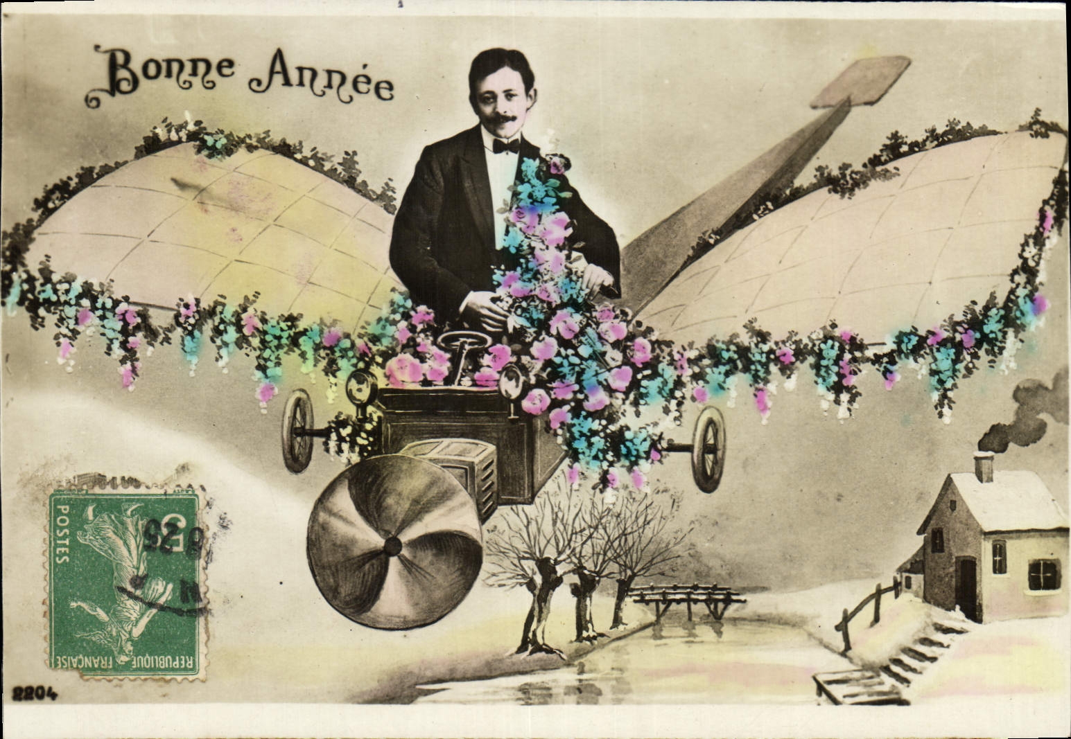 CPA Bonne Annee Homme Avion Aviation