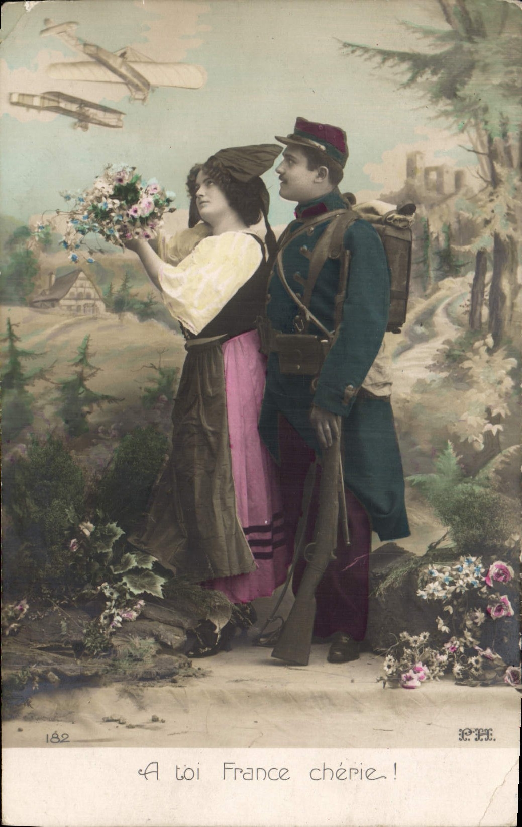 CPA A toi France cherie Soldat Militaria Avion