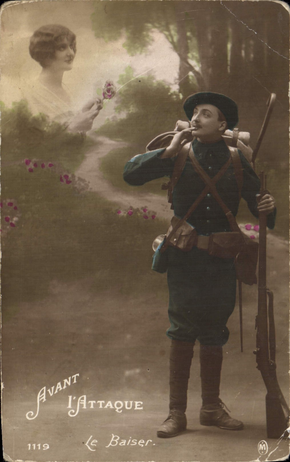 CPA Avant l'Attaque Le Baiser Militaria