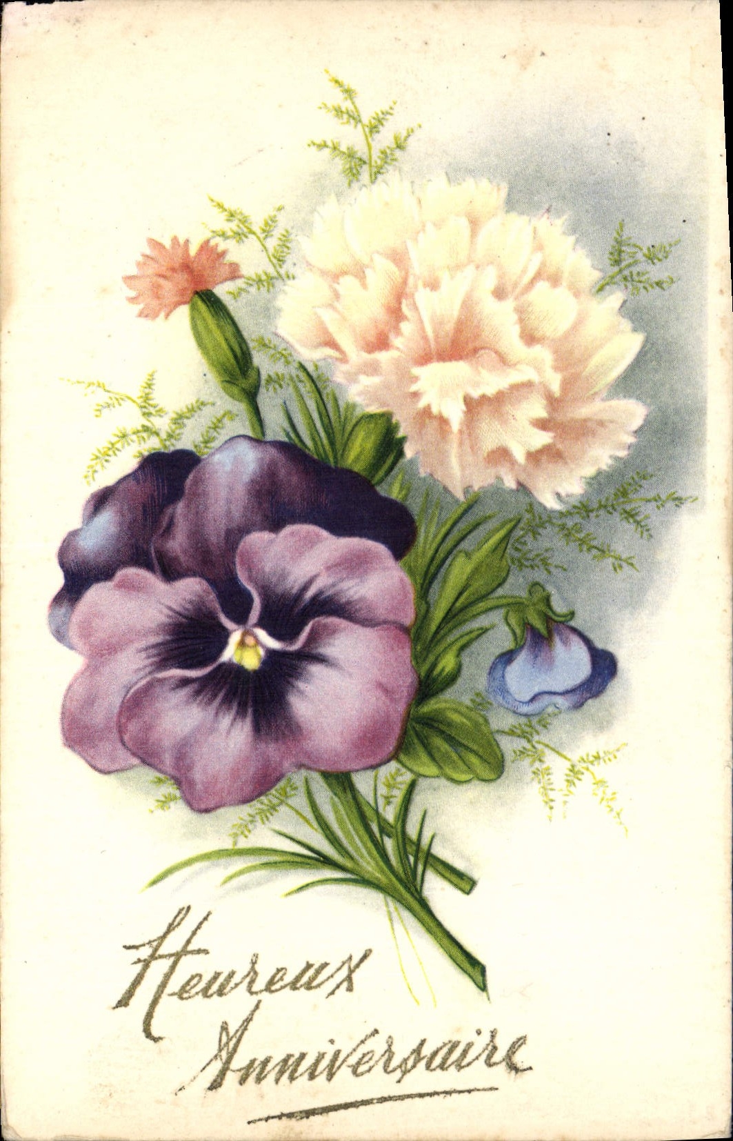CPA Heureux Anniversaire Fleurs
