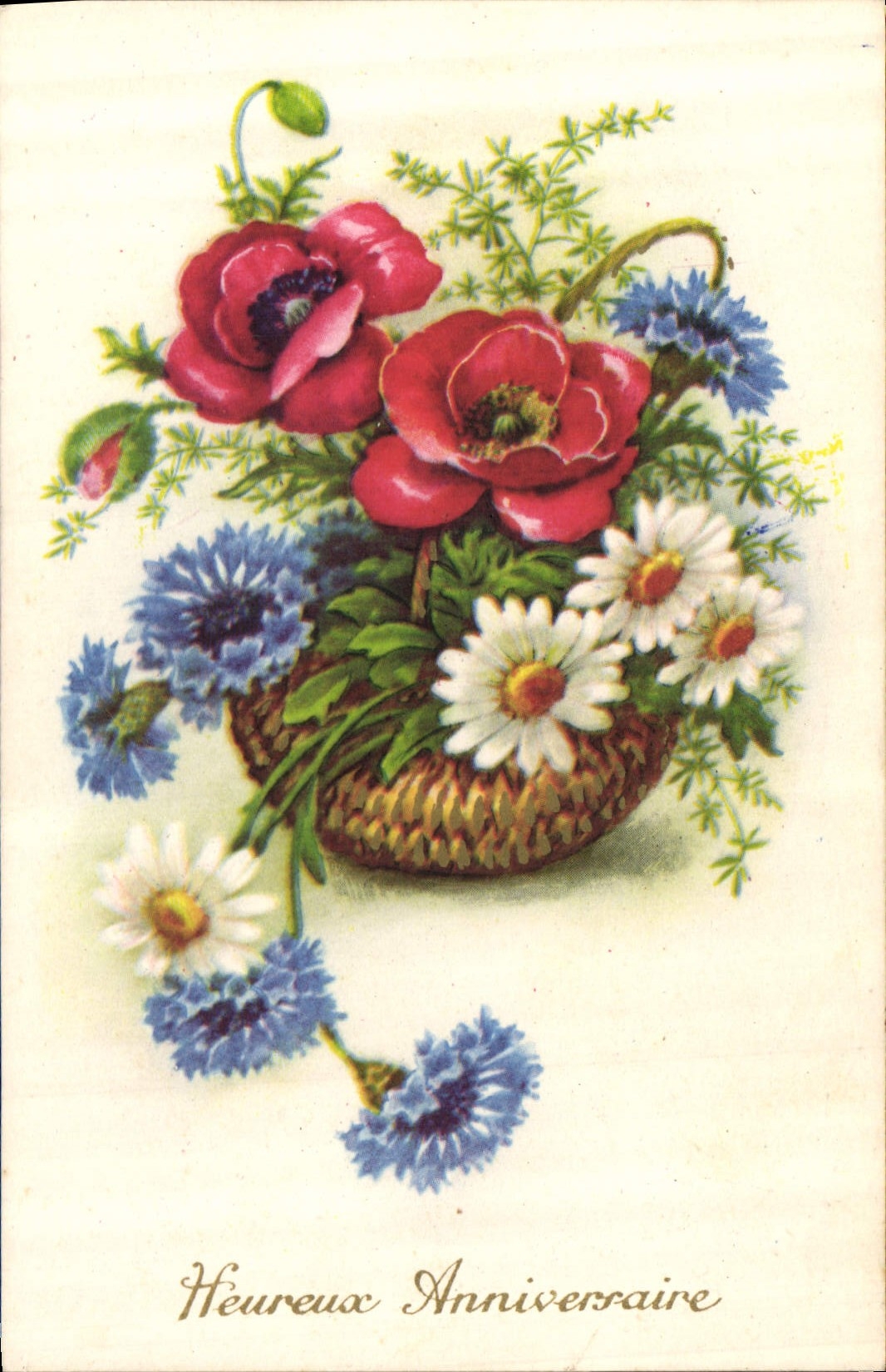 CPA Heureux Anniversaire fleurs