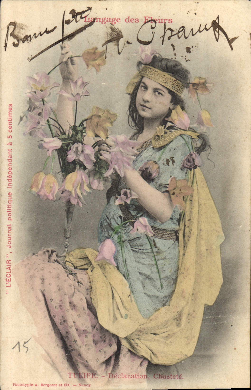 CPA Langage des Fleurs Femme