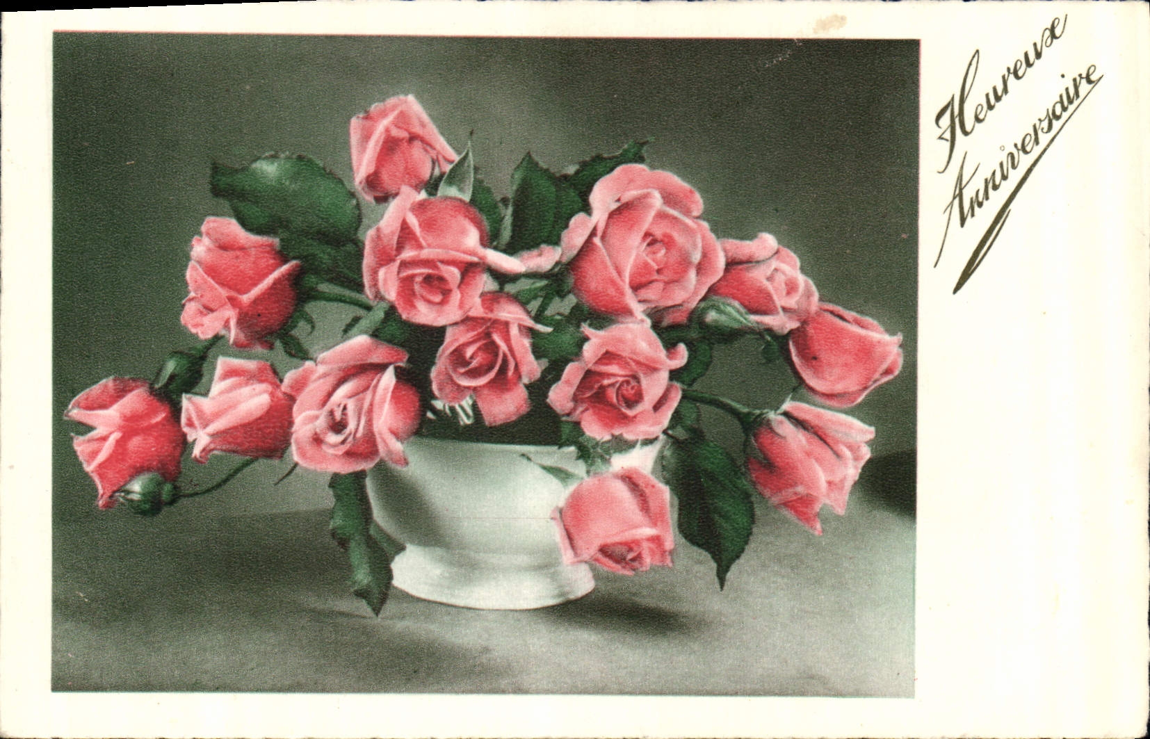 CPA Heureux Anniversaire Fleurs