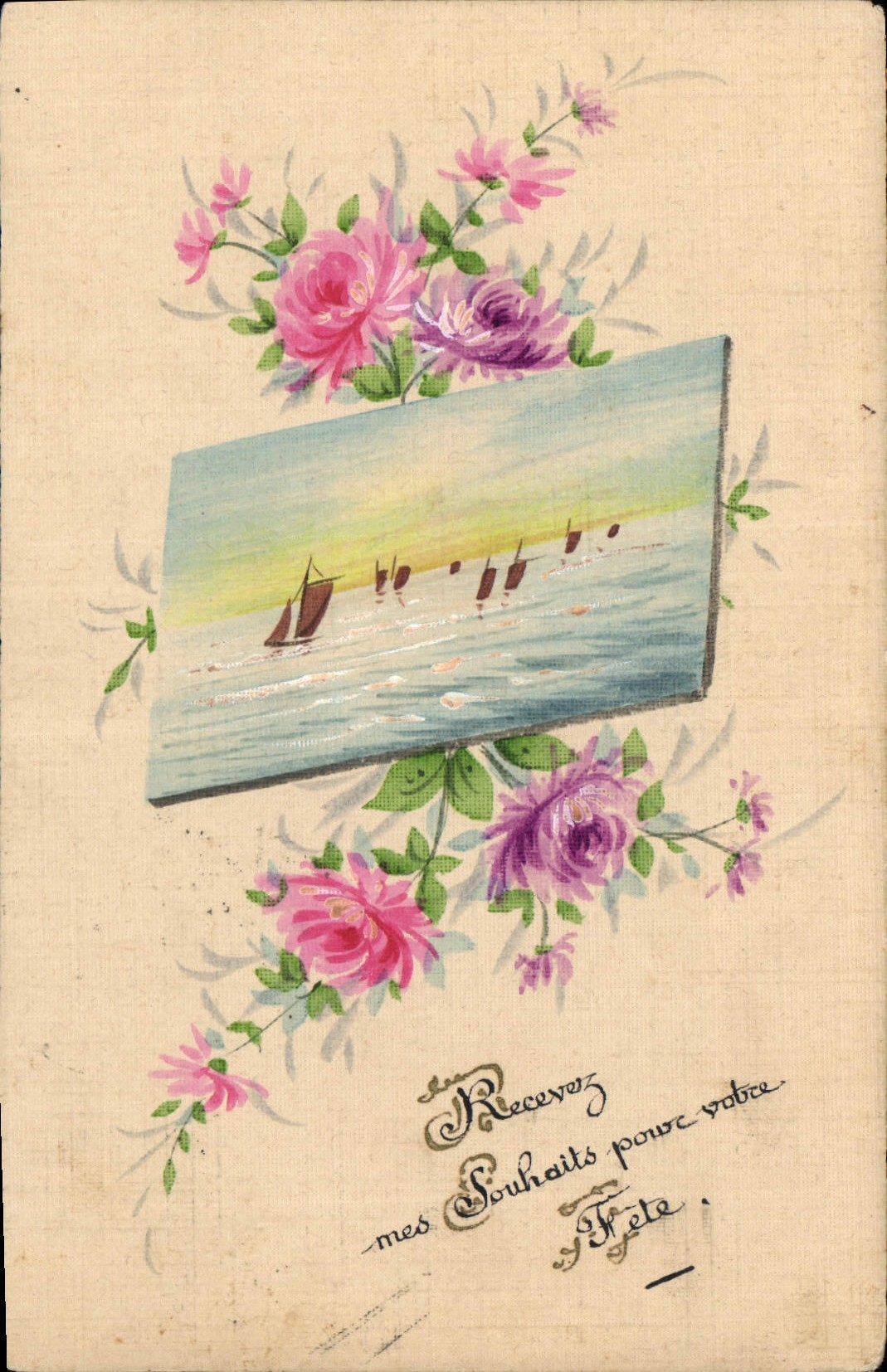 CPA Recevez mes Souhaits poire vobre Fete Fleurs