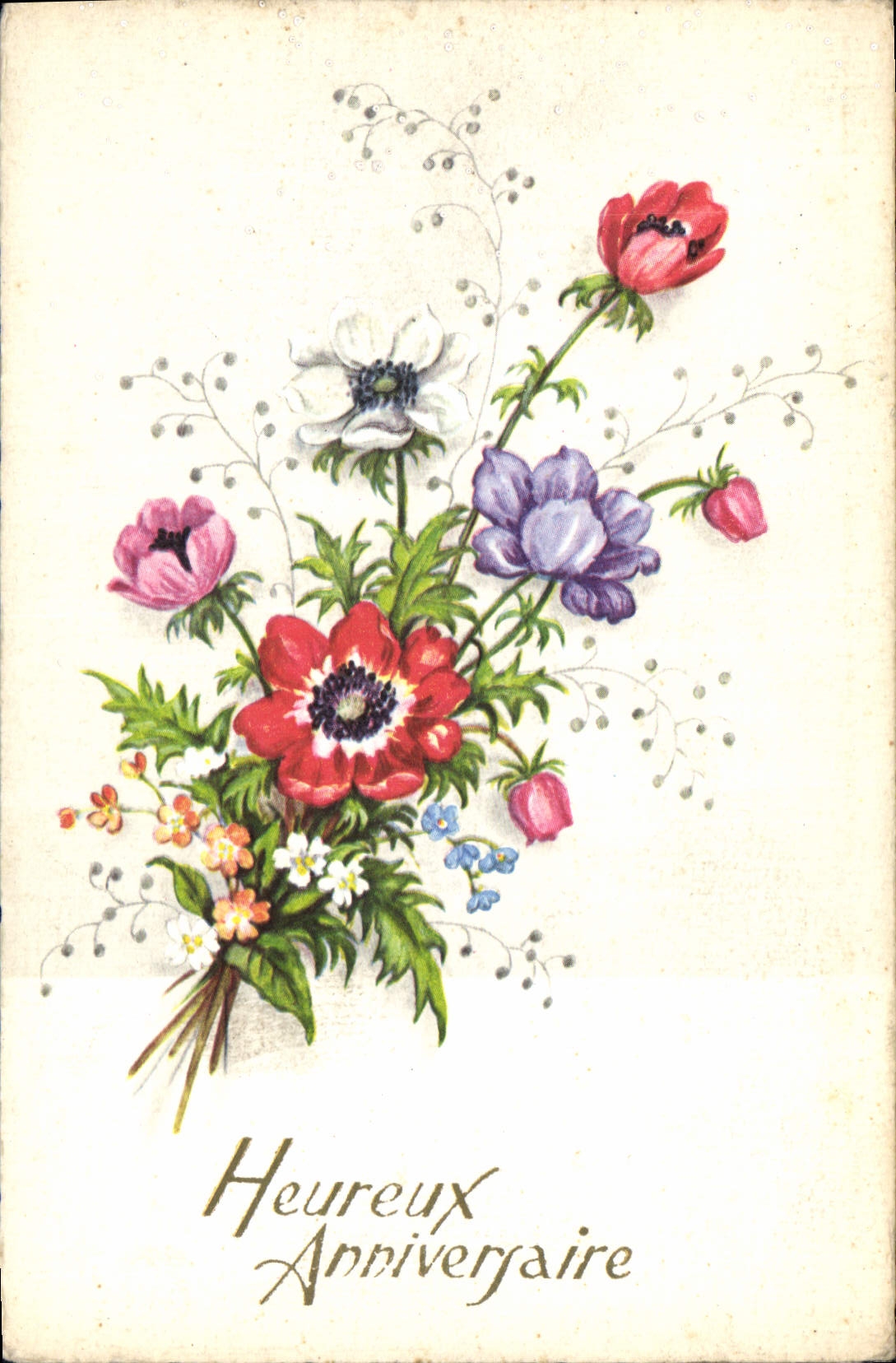 CPA Heureux Anniversaire Fleurs