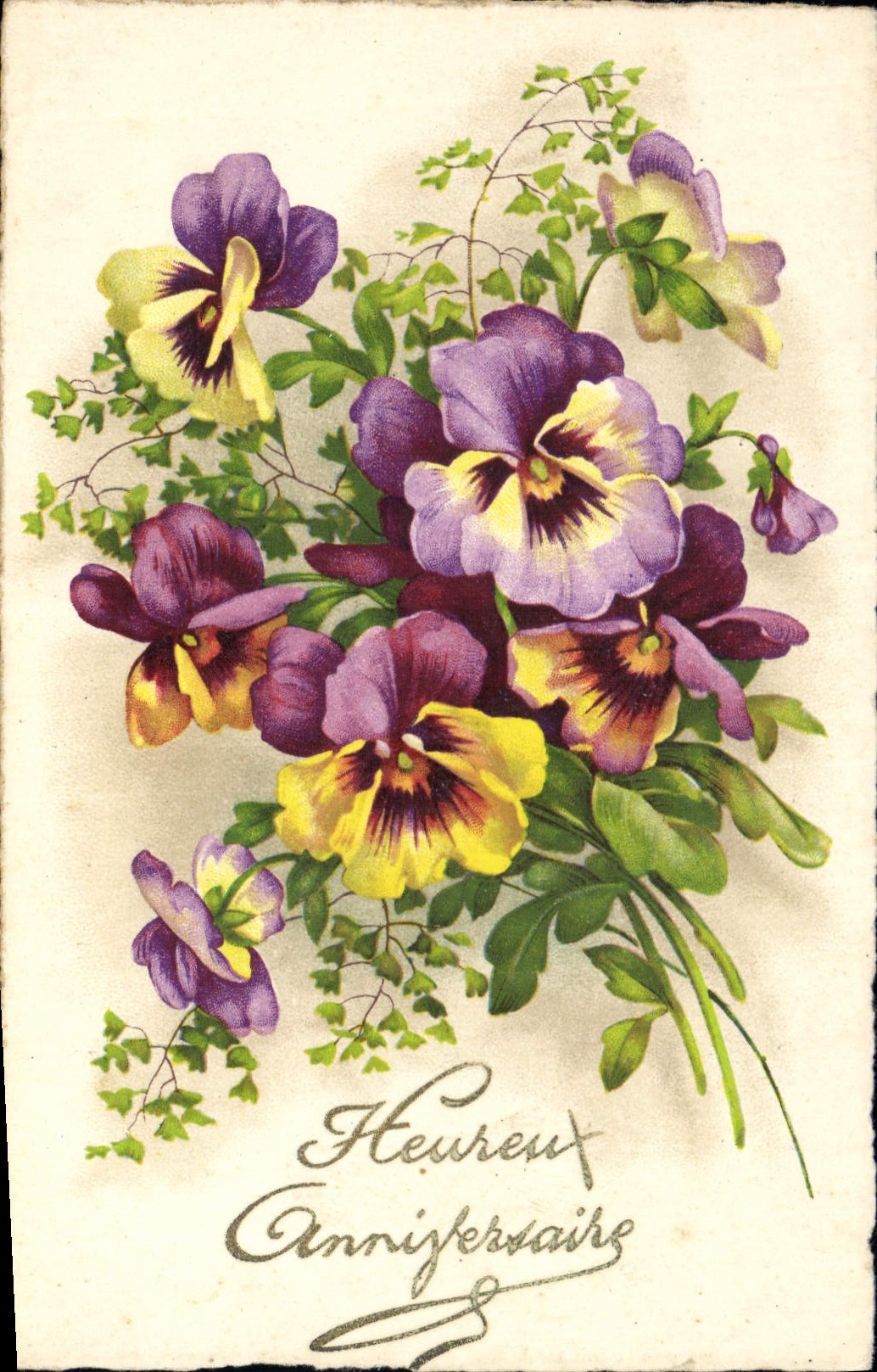 CPA Heureux Anniversaire Fleurs