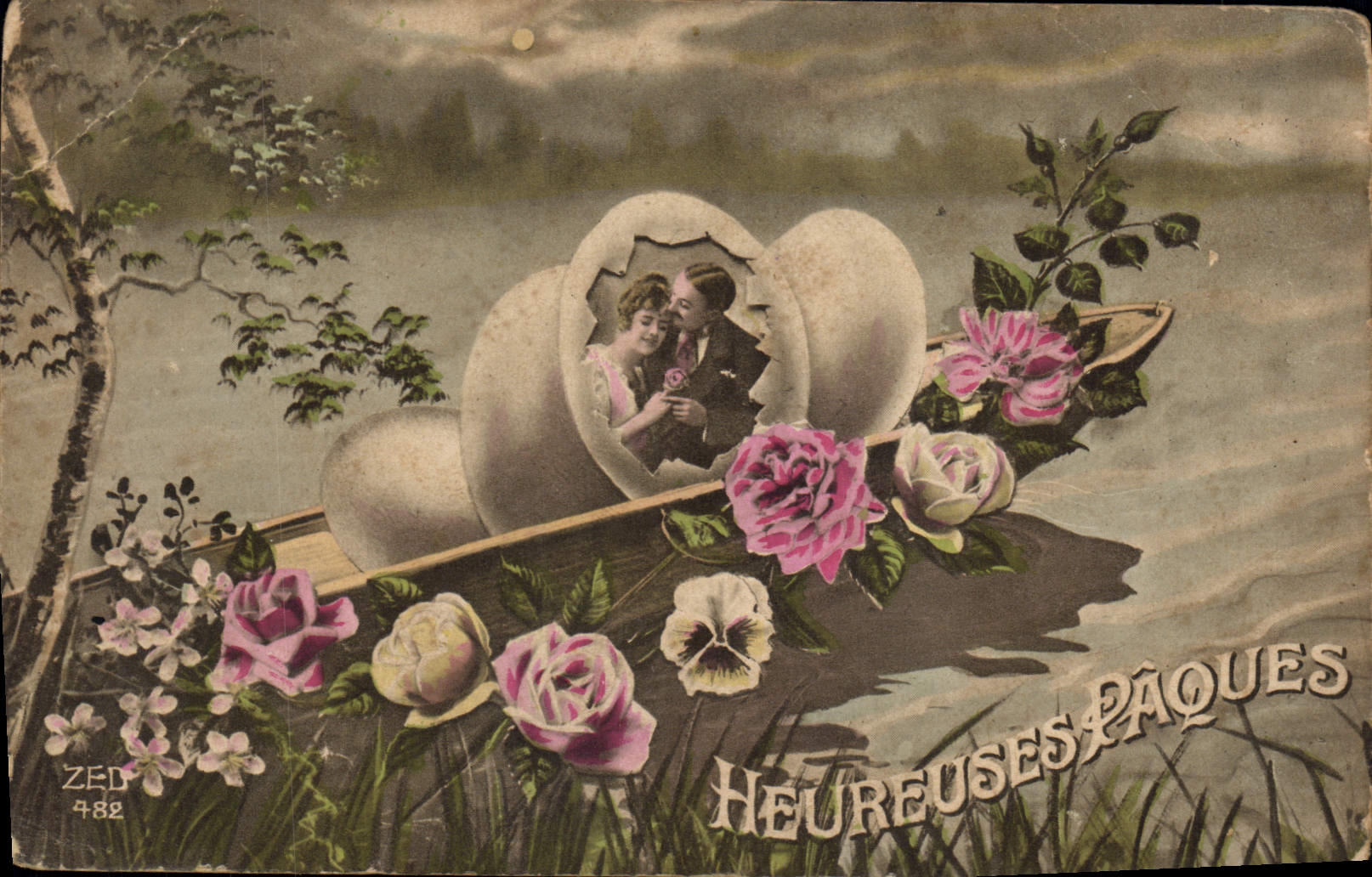 CPA Heureuses Paques Femme