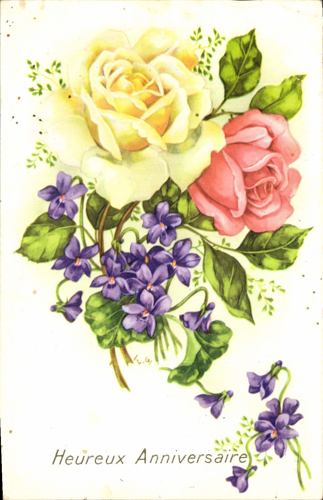 CPA Heureux Anniversaire Fleurs