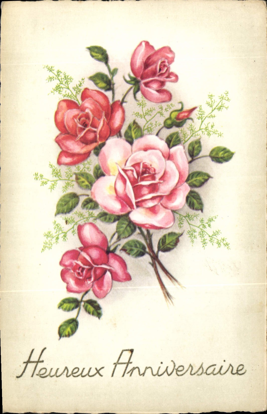 CPA Heureux Anniversaire Fleurs