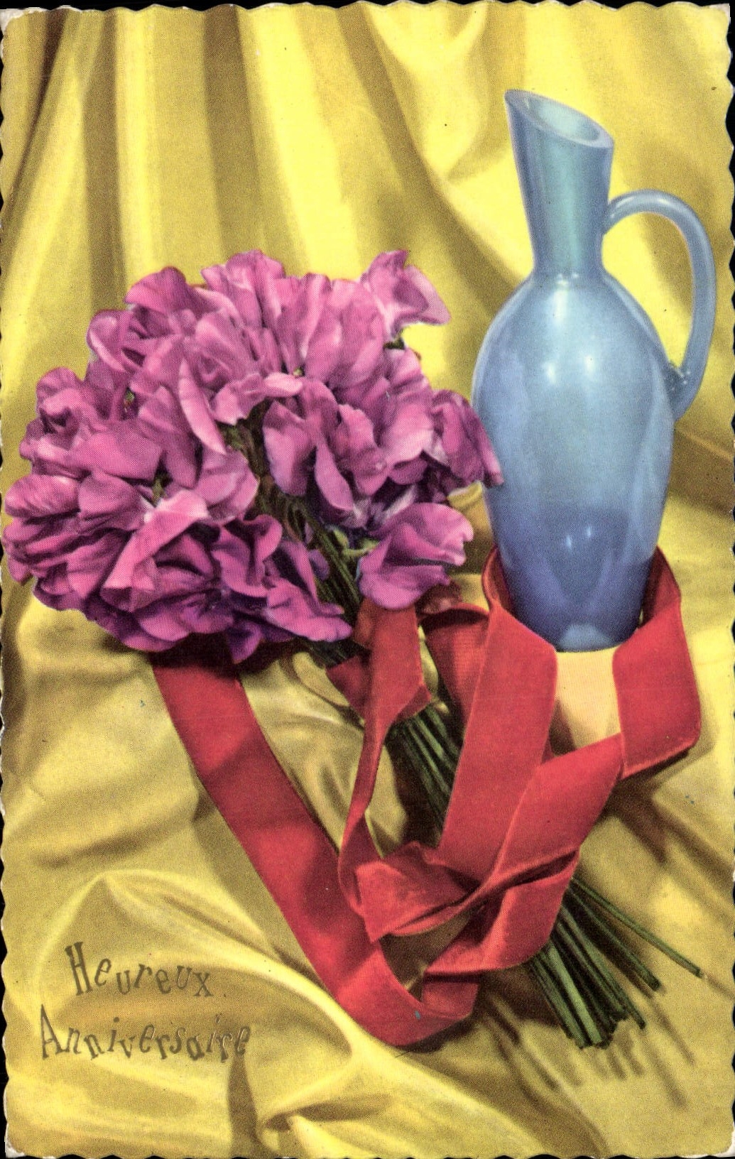 CPA Heureux Anniversaire fleurs