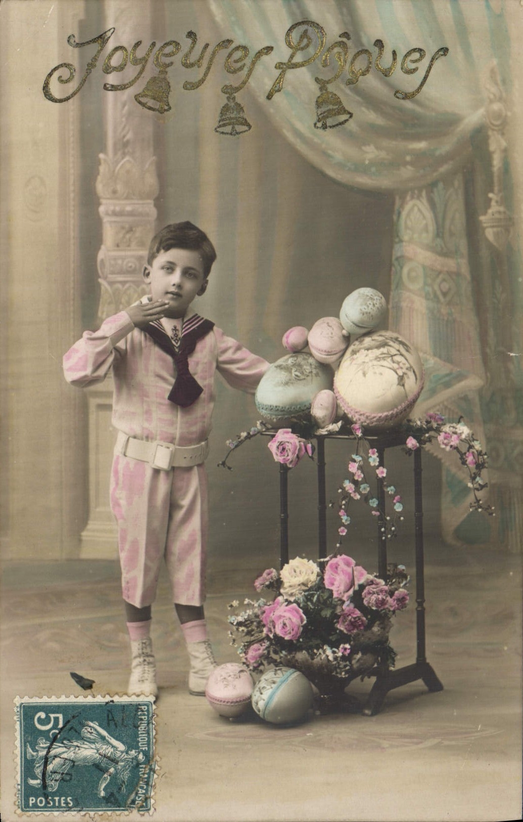 CPA Joyeuses Paques Fleurs Enfant