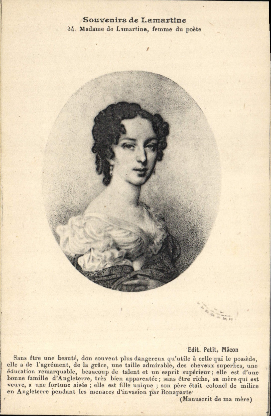 CPA Souvenir de Lamartine Madame de Lamatine femme du poete 