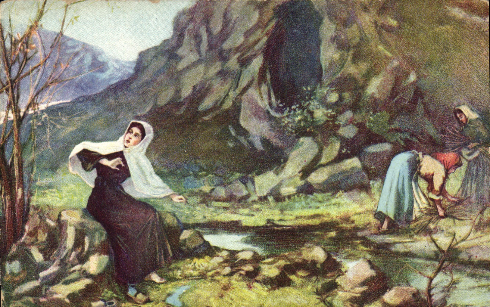 CPA La vie de Bernadette Devant la grotte