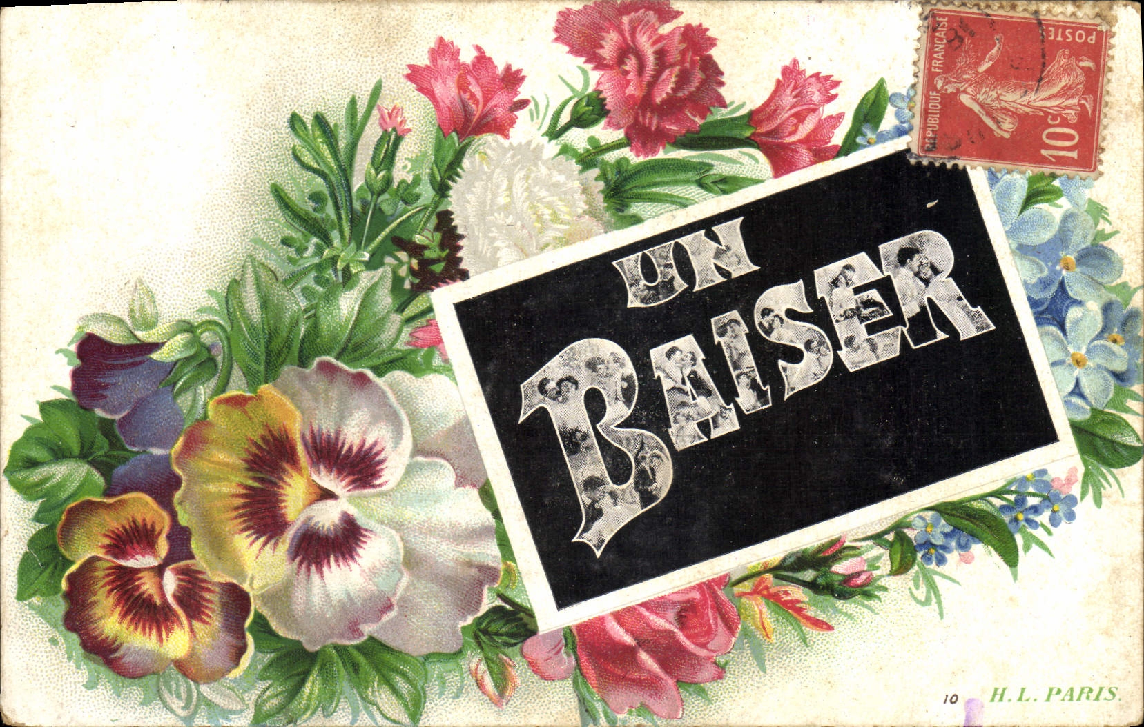CPA Un Baiser Fleurs