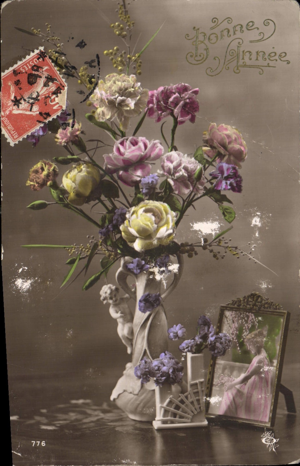 CPA Bonne Annee Fleurs