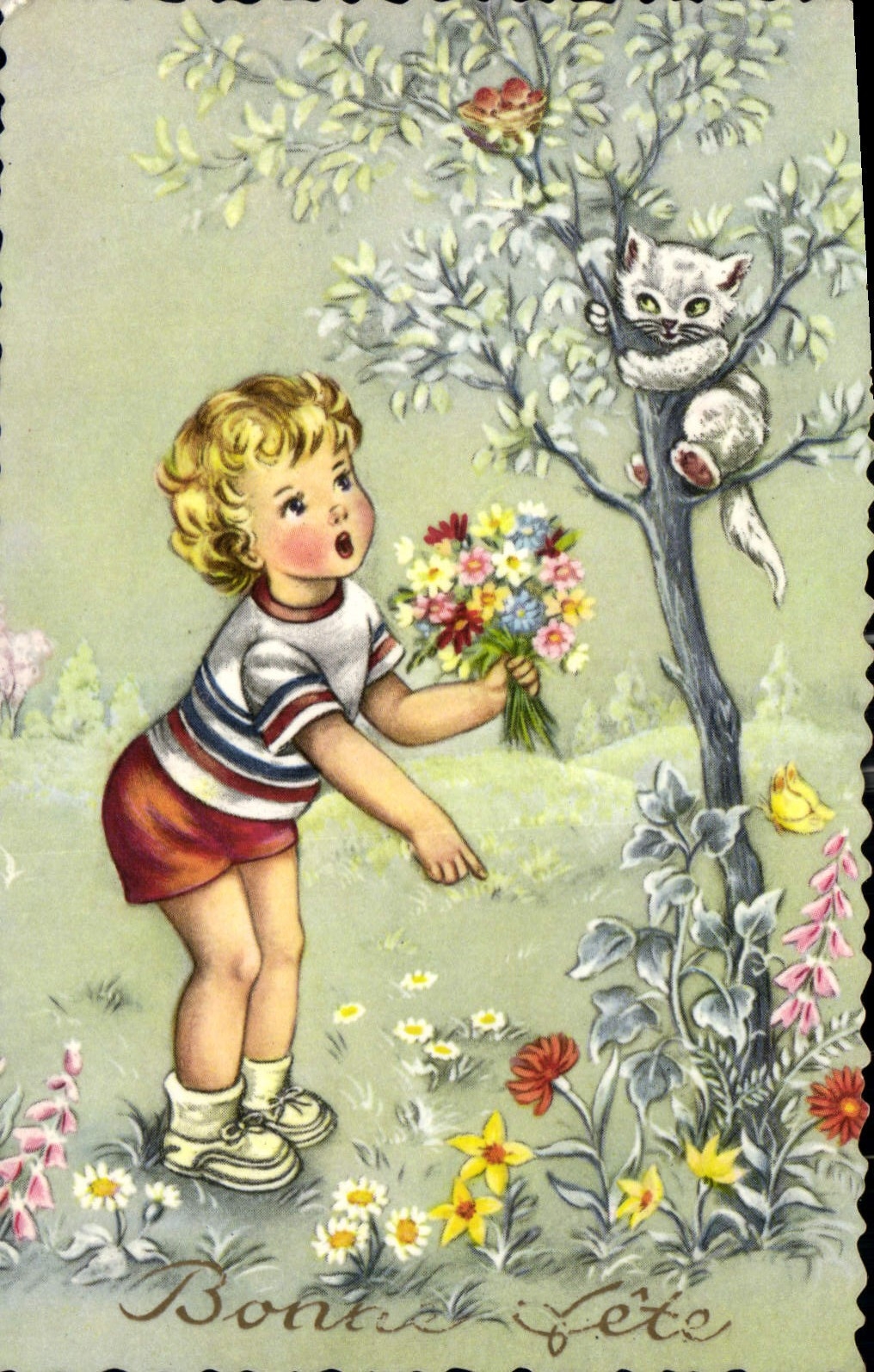 CPA Bonne Fete enfant Chat Chaton