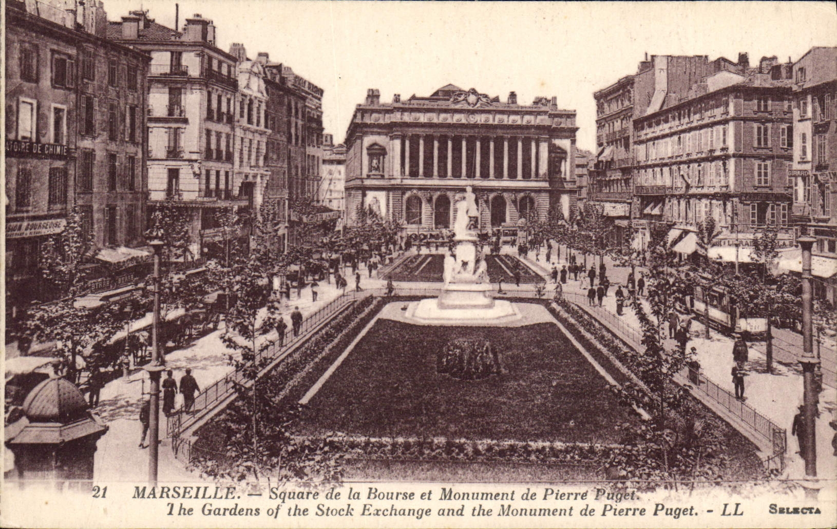 CPA Marseille Square de la Bourse et Monument de Pierre Puget