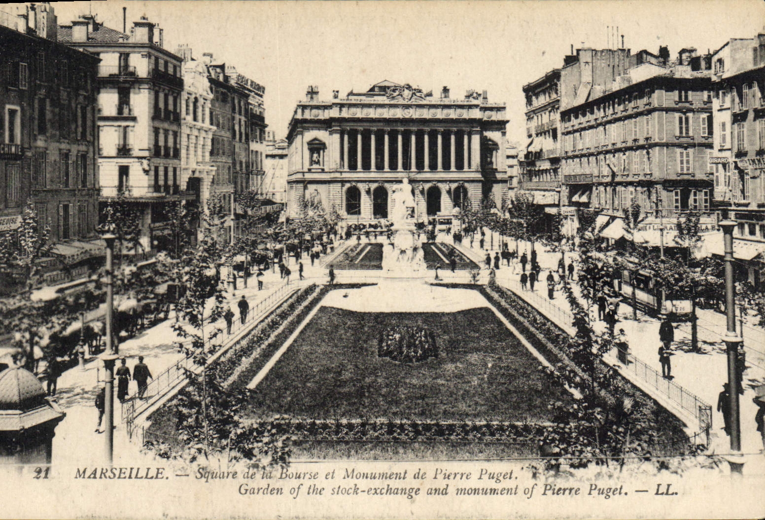 CPA Marseille Square de la Bourse et Monument de Pierre Puget