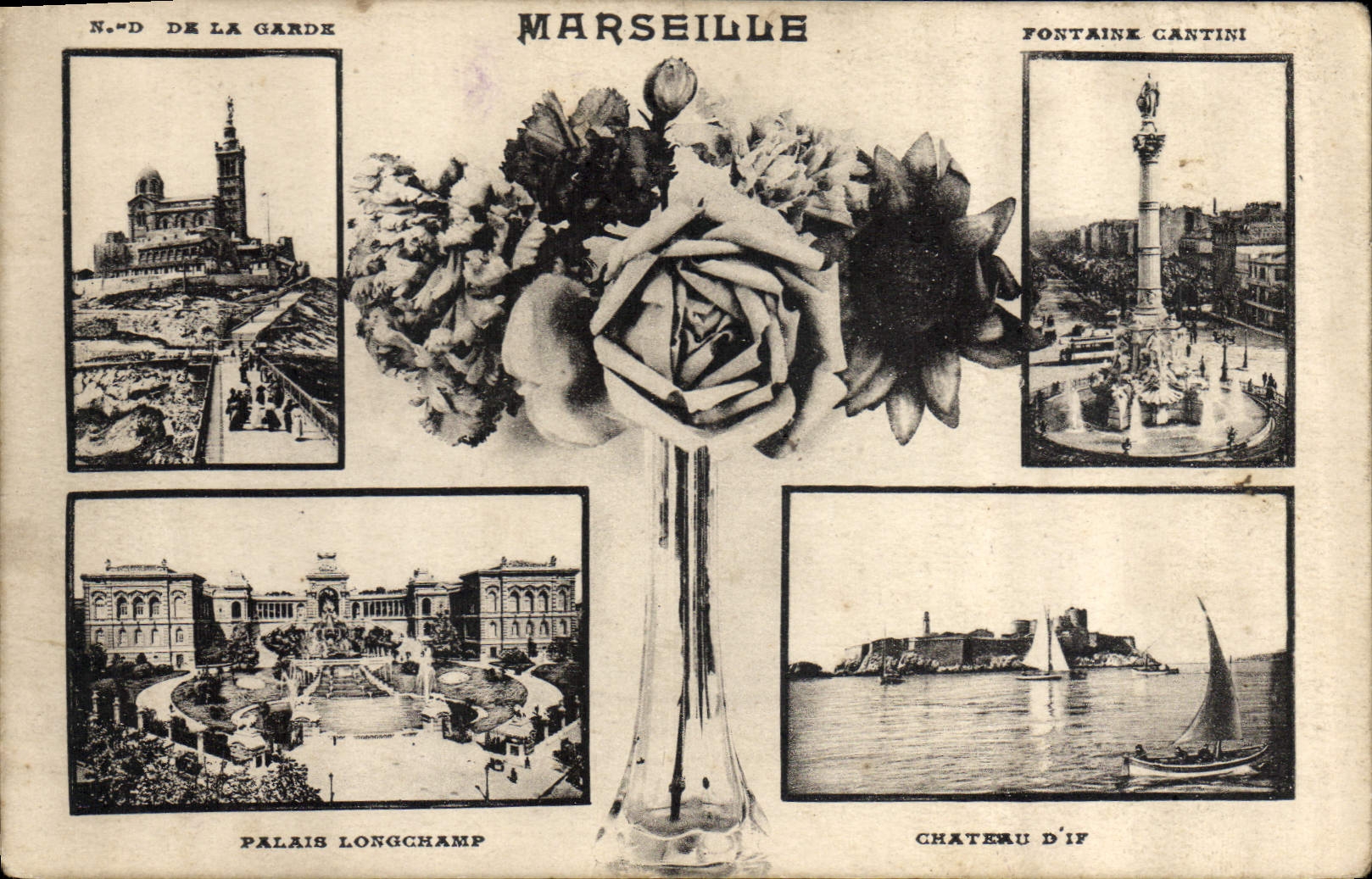CPA Marseille ND de la Garde Fontaine Cantini Palais Longchamp Chateau d'If 