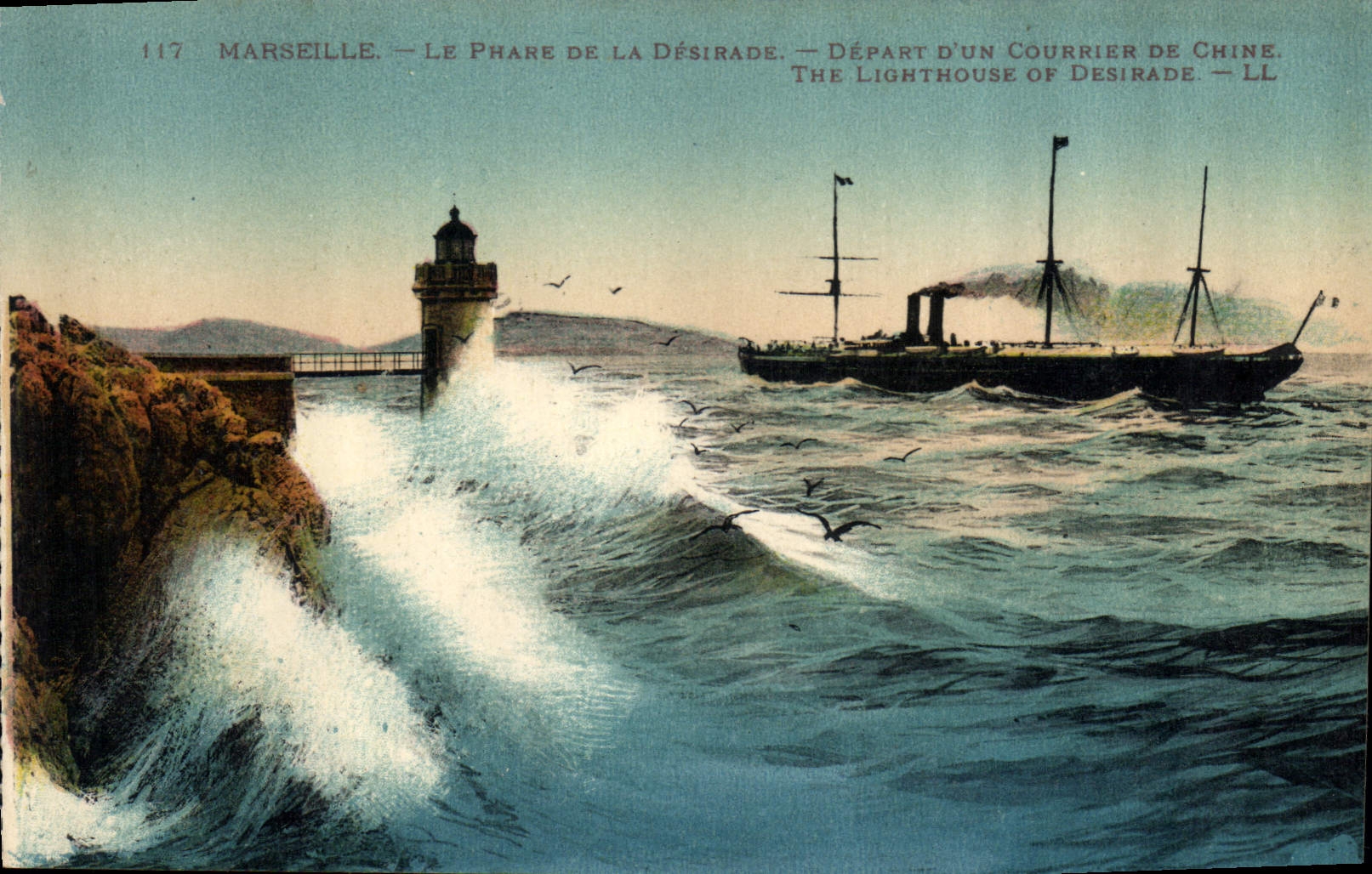 CPA Marseille Le Phare de la Desirade Depart d'un courrier de Chine China
