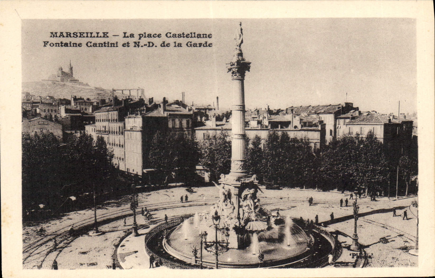 CPA Marseille La Place Castellane Fontaine Cantini et Notre Dame de la Garde 