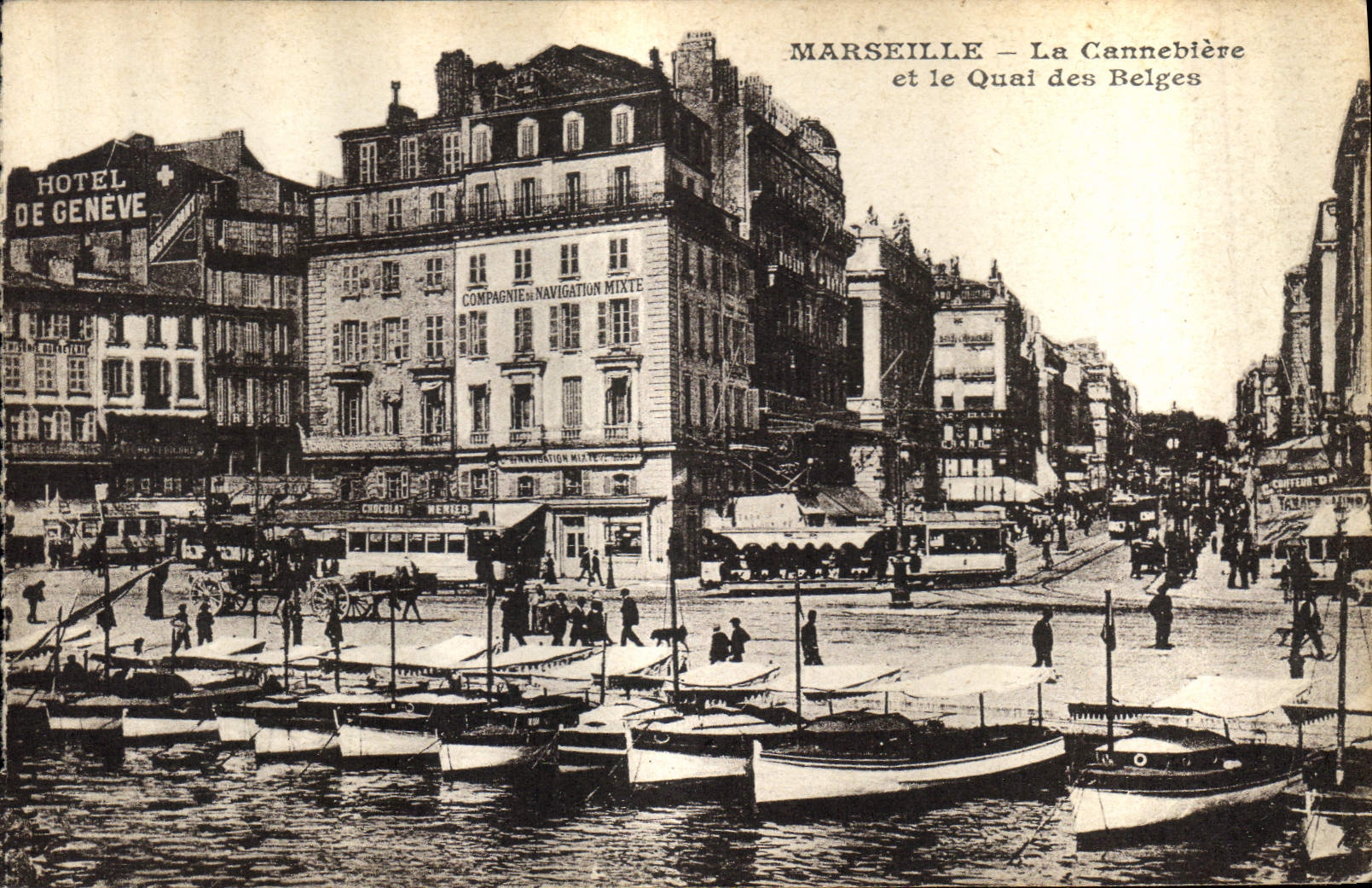 CPA Marseille Le Canebiere et le Quai des Belges 
