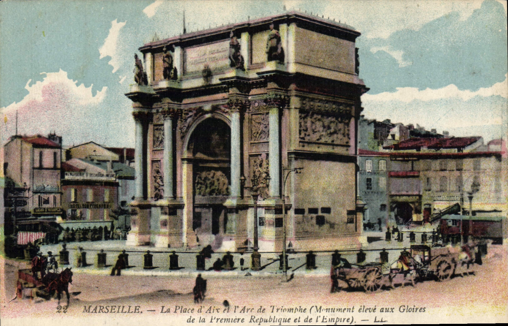 CPA Marseille La Place d'Aix et l'Arc de Triomphe 