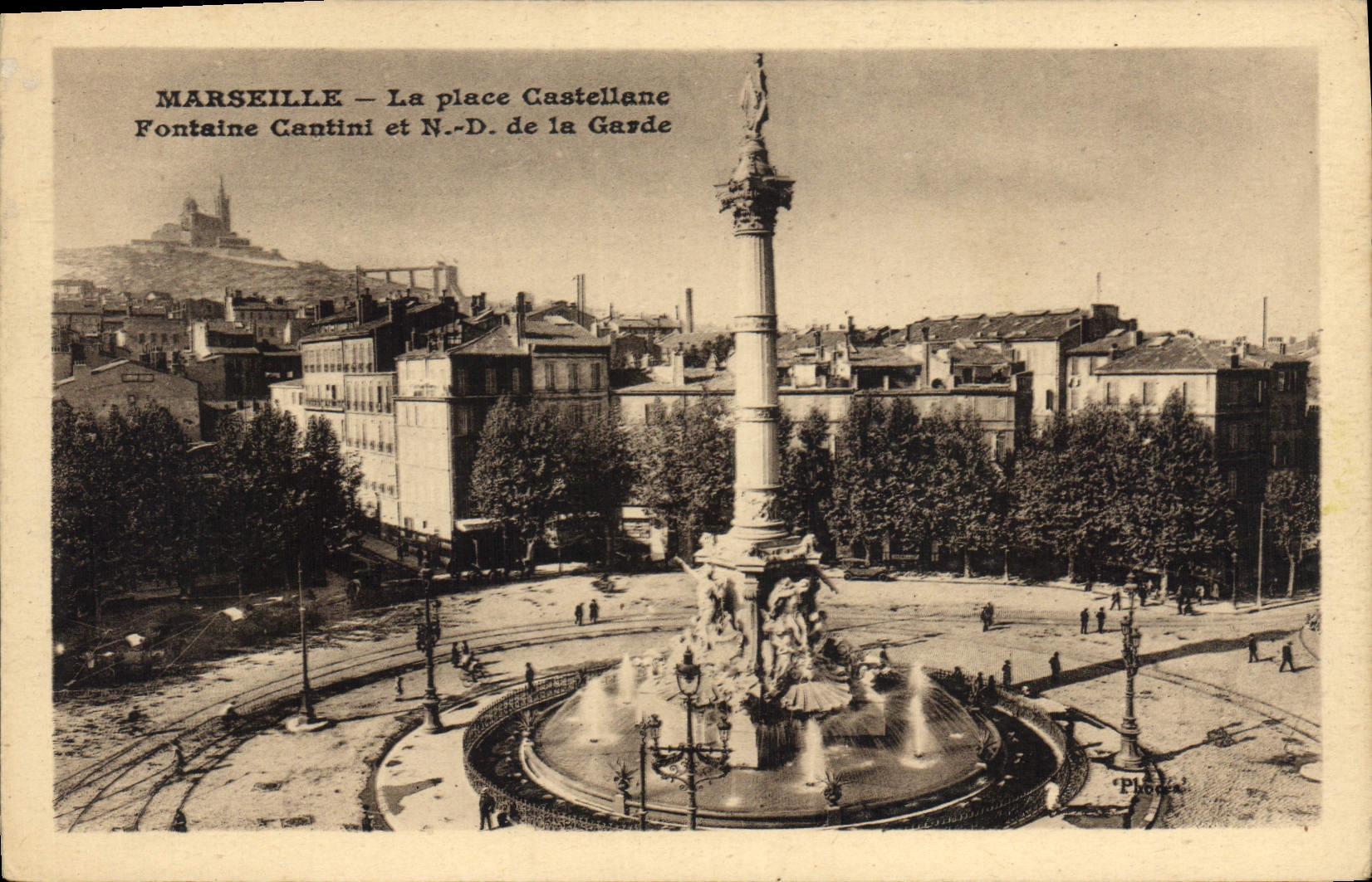 CPA Marseille La Place Castellane Fontaine Cantini et Notre Dame de la Garde 
