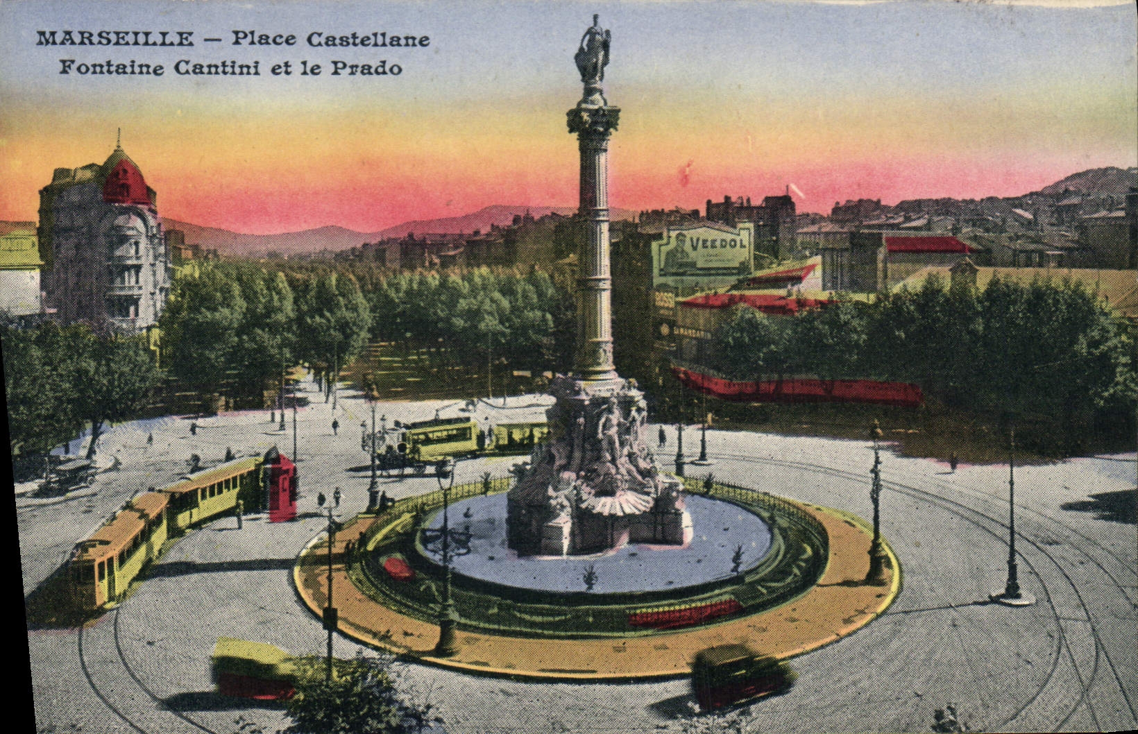 CPA Marseille Place Castellane La Fontaine Cantini et le Prado 