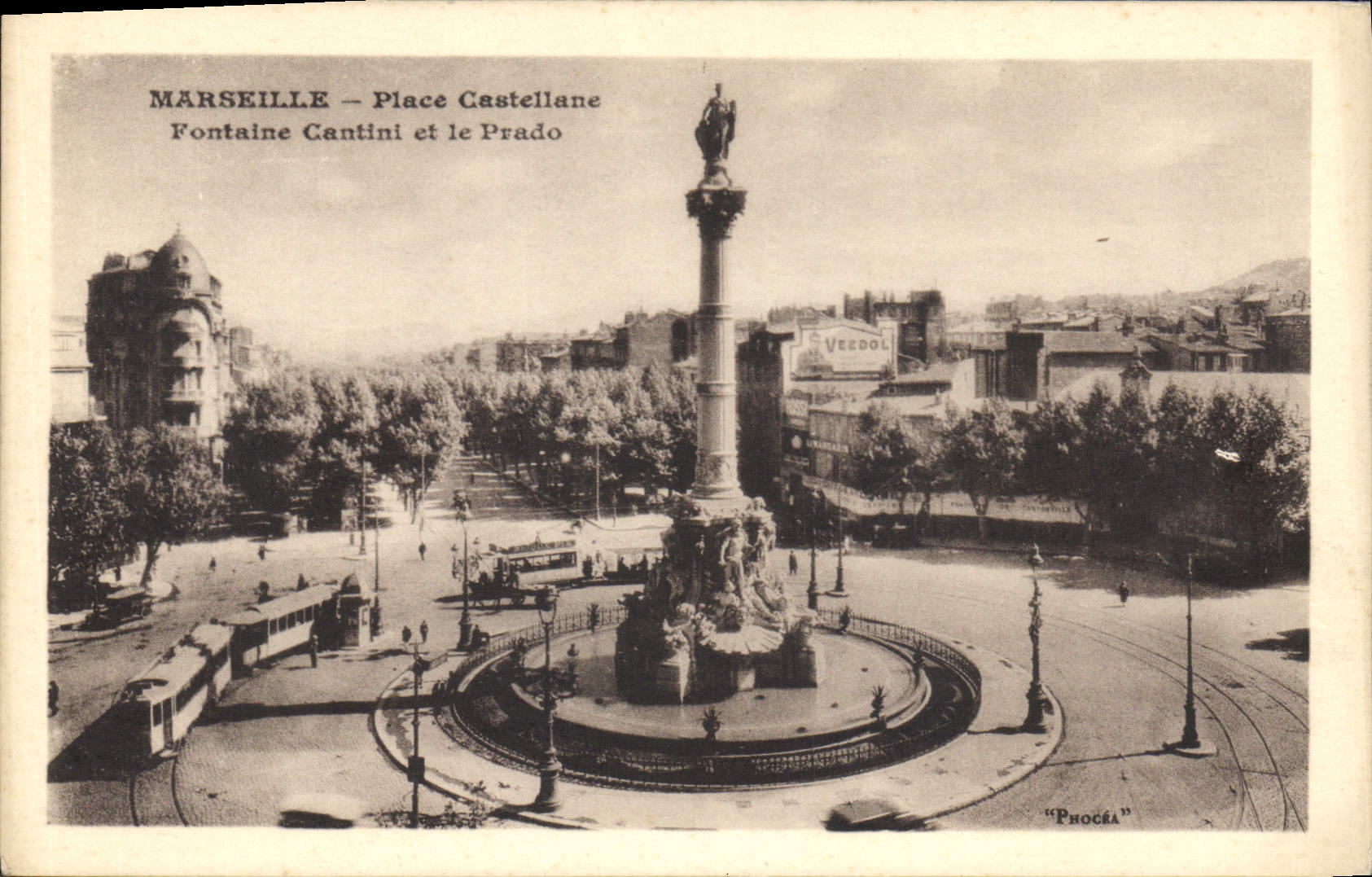 CPA Marseille Place Castellane Fontaine Cantini et le Prado 