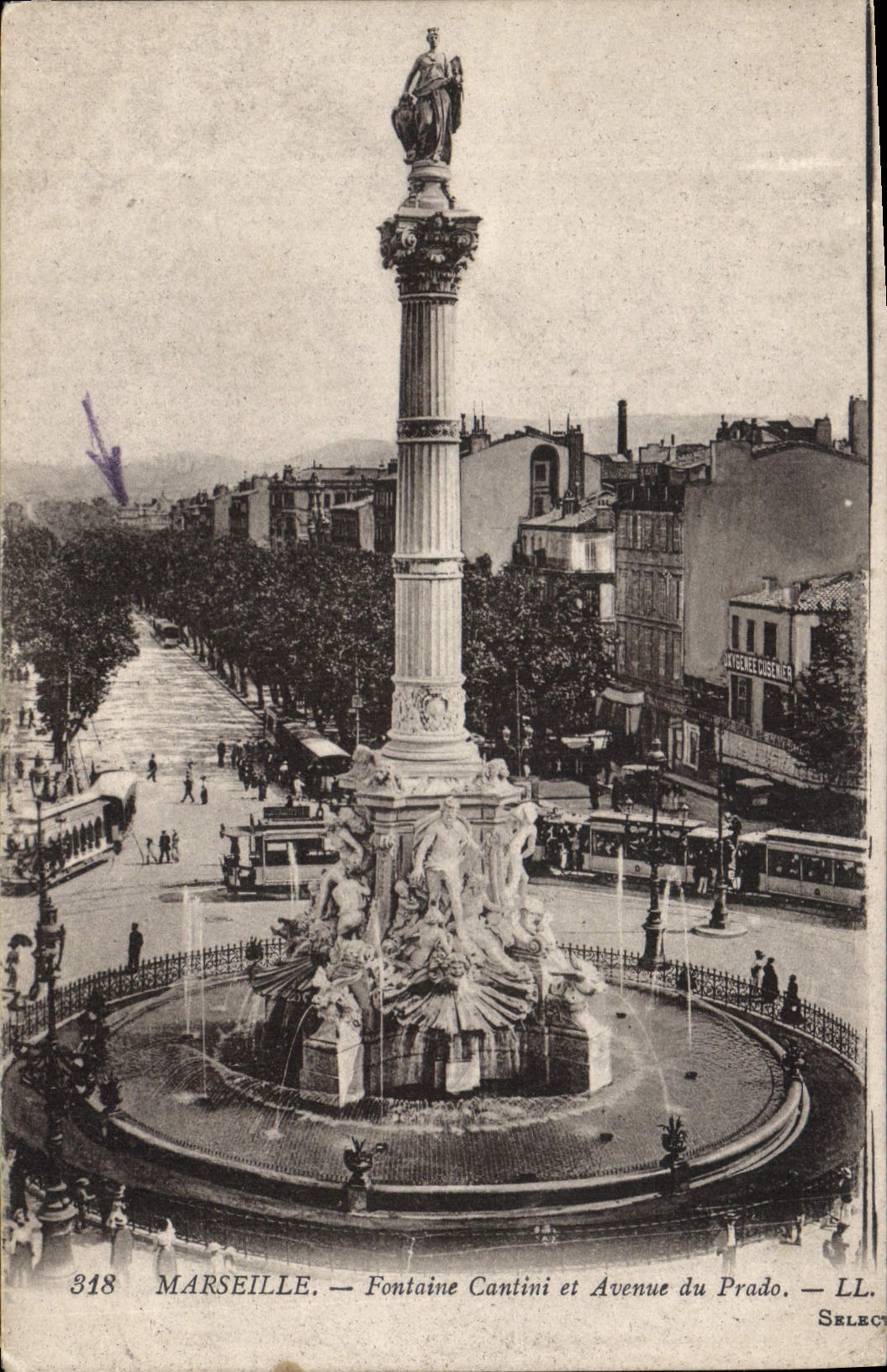 CPA Marseille Fontaine Cantini et Avenue du Prado 