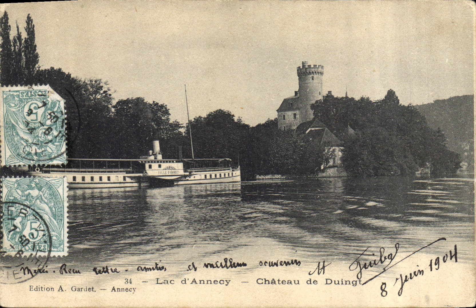 CPA Lac d'Annecy Chateau de Duingt Bateau