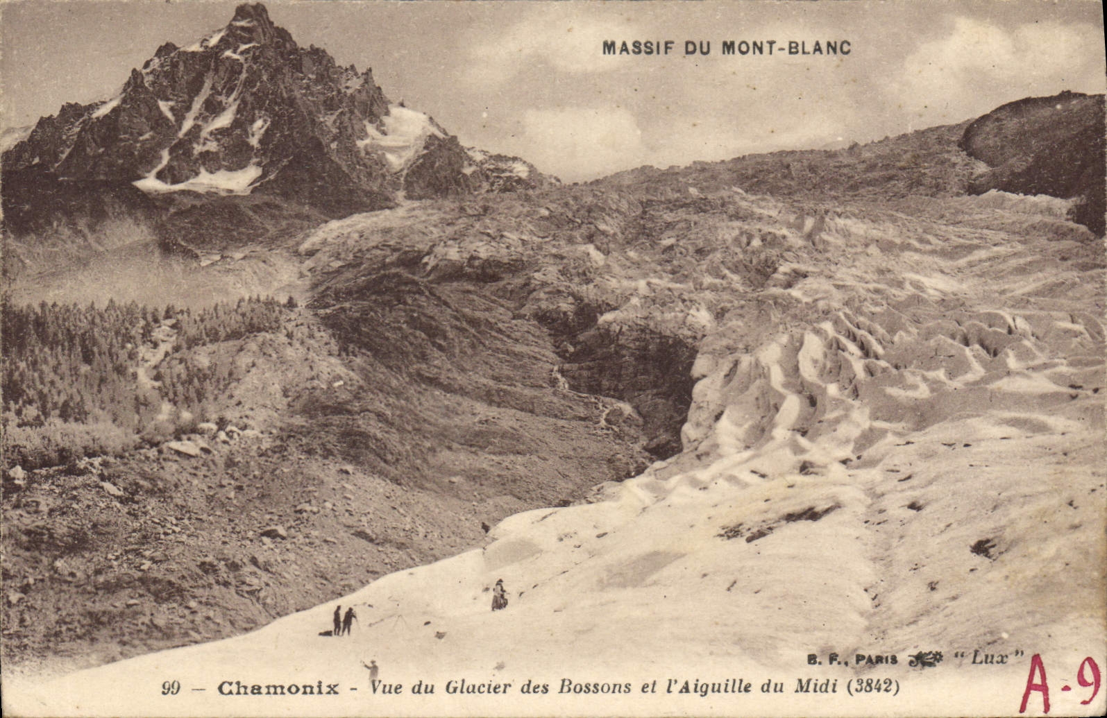 CPA Massif du Mont Blanc Chamonix Vue du Glacier des Bossons et l'Aiguille du Midi 