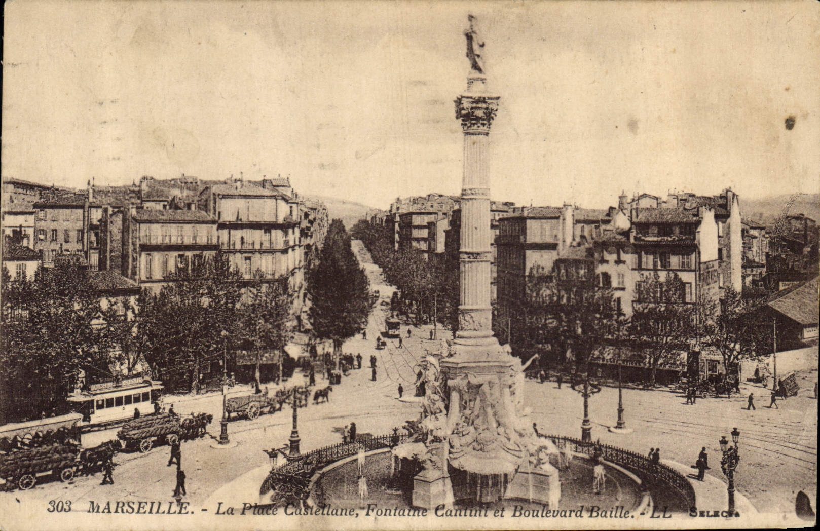 CPA Marseille la Place Castellane Fontaine Cantini et Boulevard Baille 