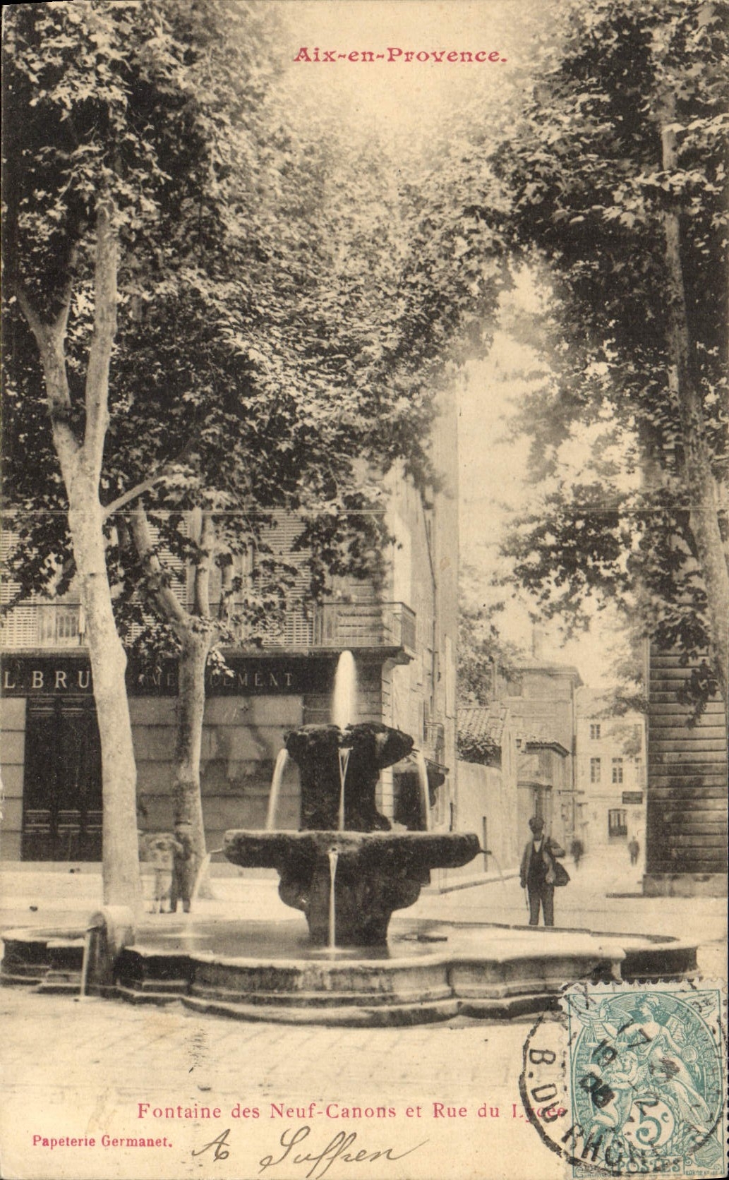 CPA Aix en Provence Fontaine des Neuf Canons et Rue de