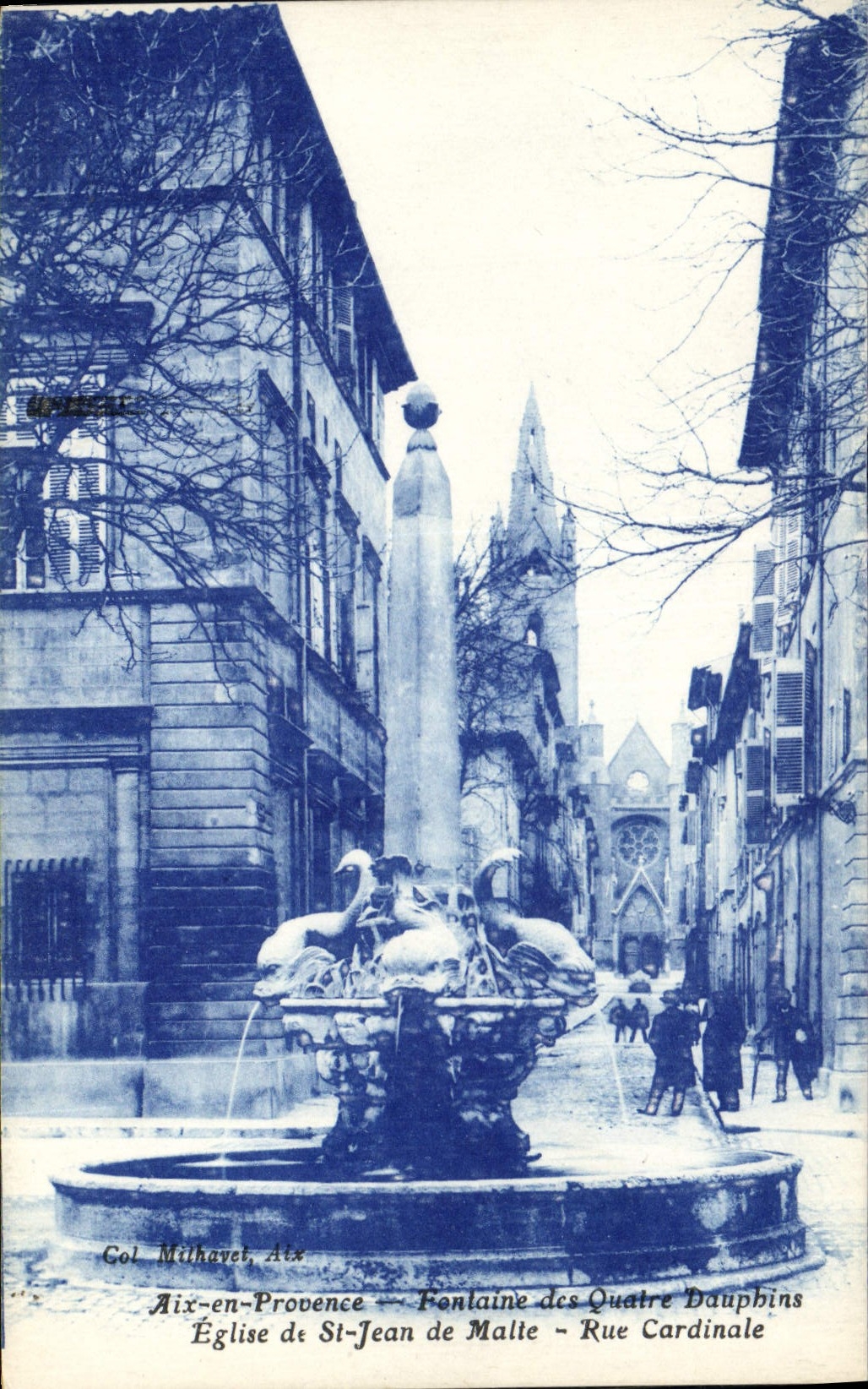 CPA Aix en Provence La Fontaine des Quatre Dauphins Eglise de St Jean de Malte Rue Cardinale 
