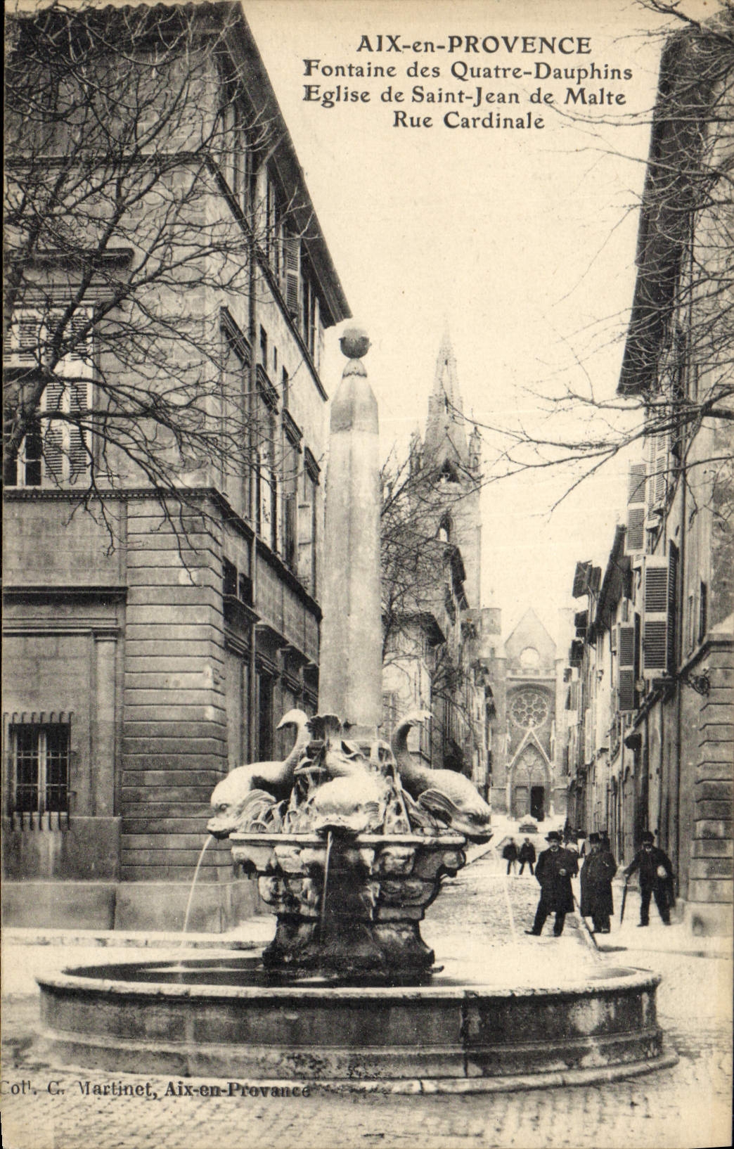 CPA Aix en Provence La Fontaine des Quatre Dauphins Eglise de St Jean de Malte Rue Cardinale 