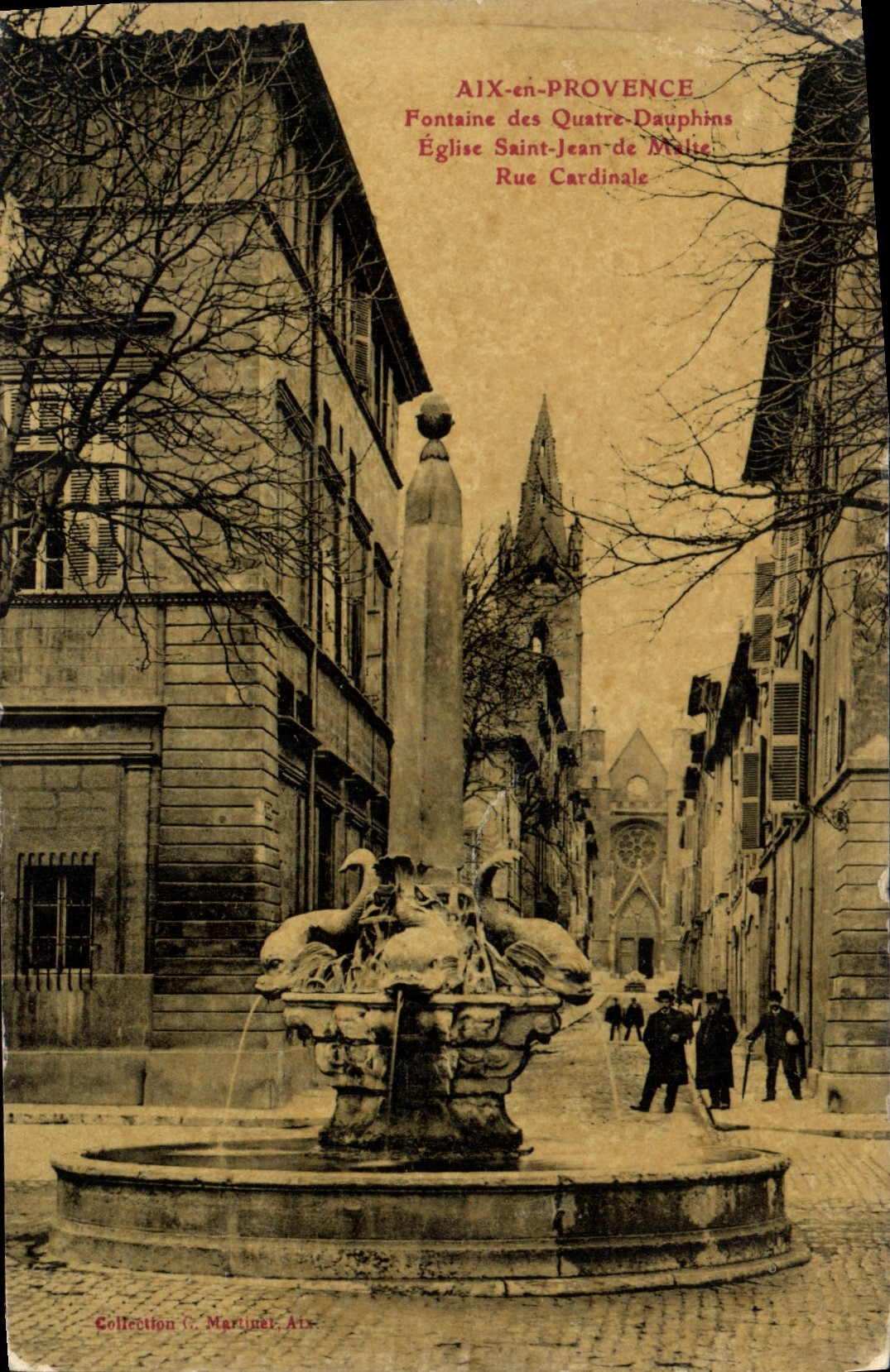 CPA Aix en Provence La Fontaine des Quatre Dauphins Eglise de St Jean de Malte Rue Cardinale 