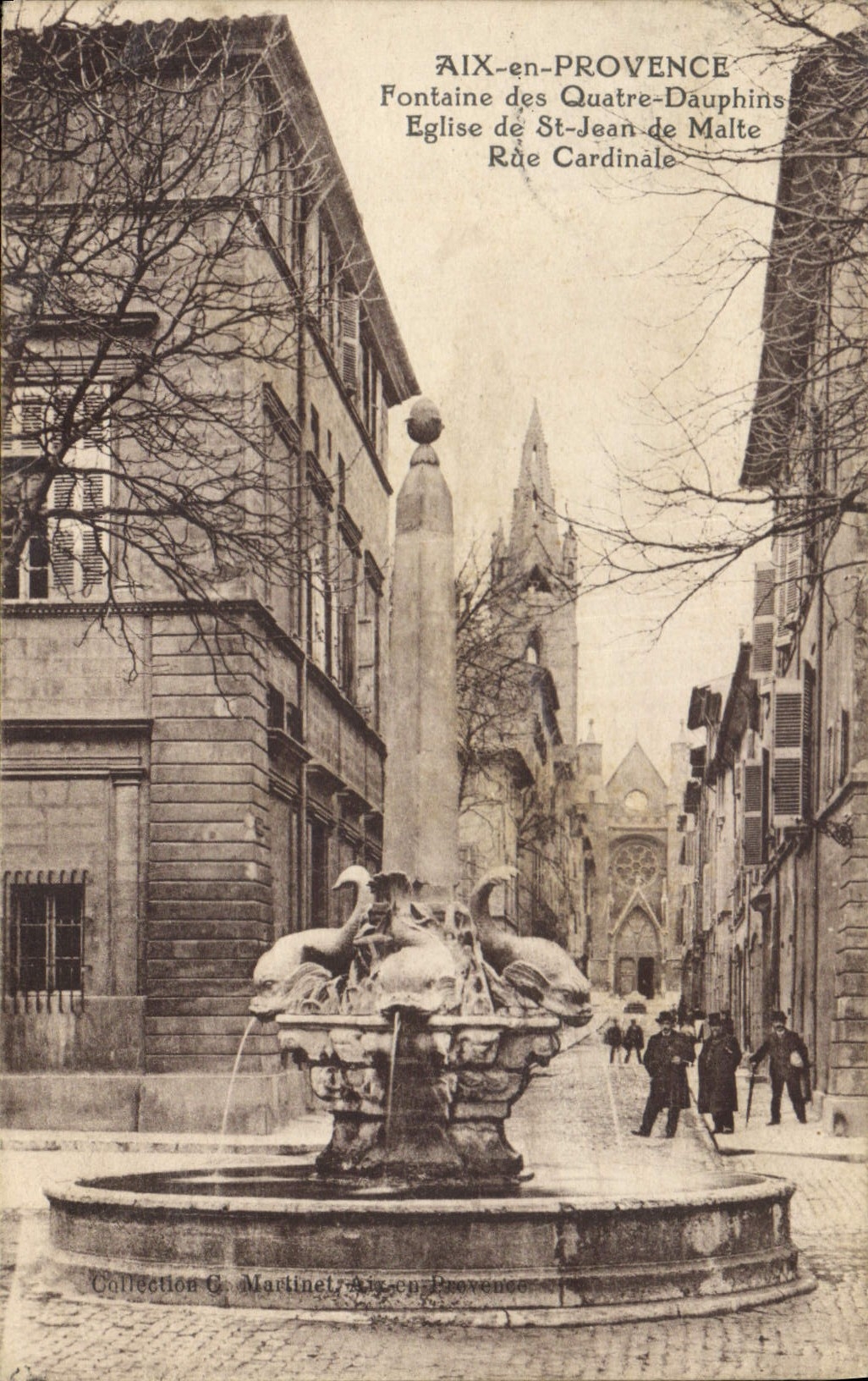 CPA Aix en Provence La Fontaine des Quatre Dauphins Eglise de St Jean de Malte Rue Cardinale