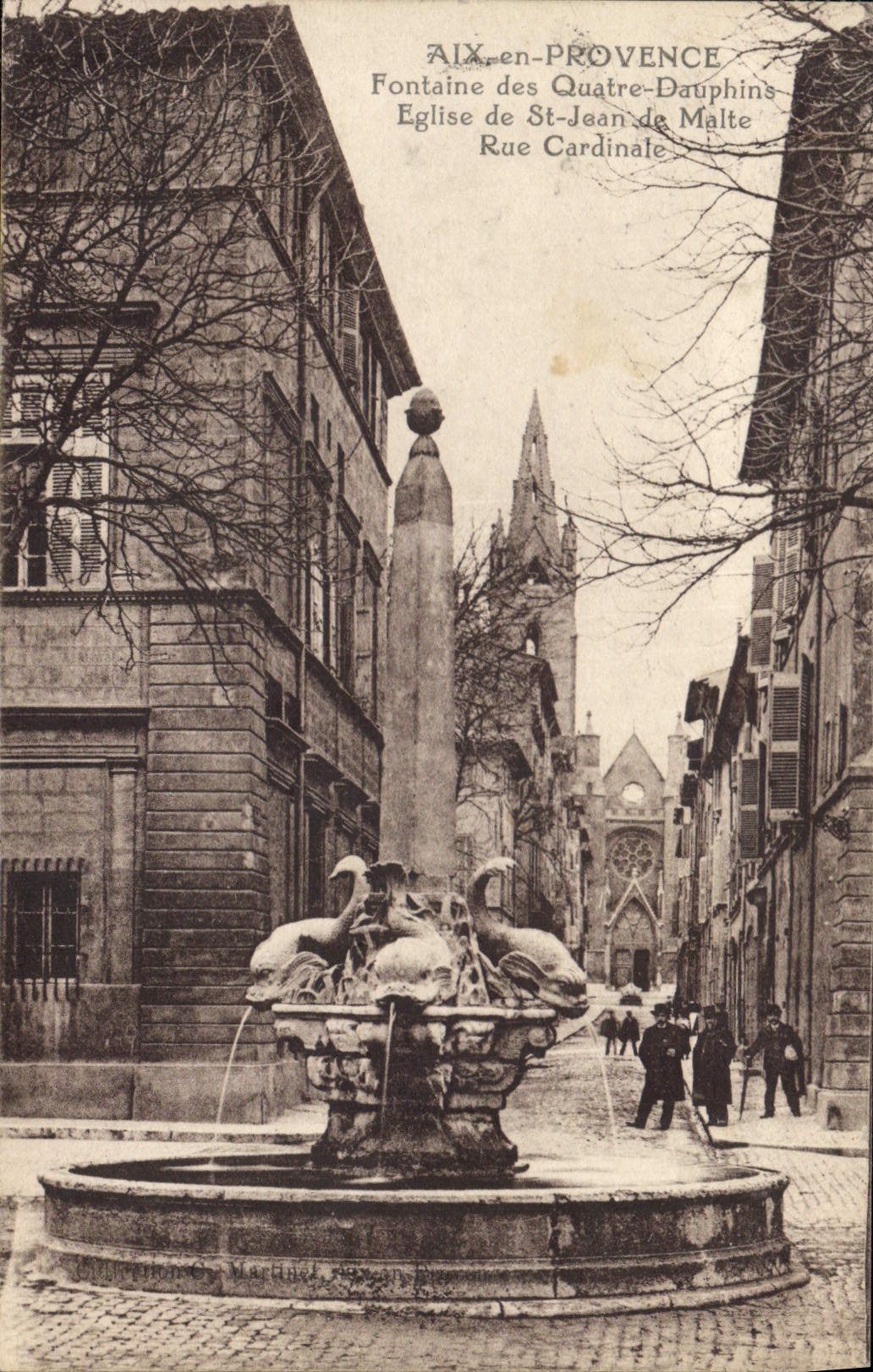 CPA Aix en Provence La Fontaine des Quatre Dauphins Eglise de St Jean de Malte Rue Cardinale 