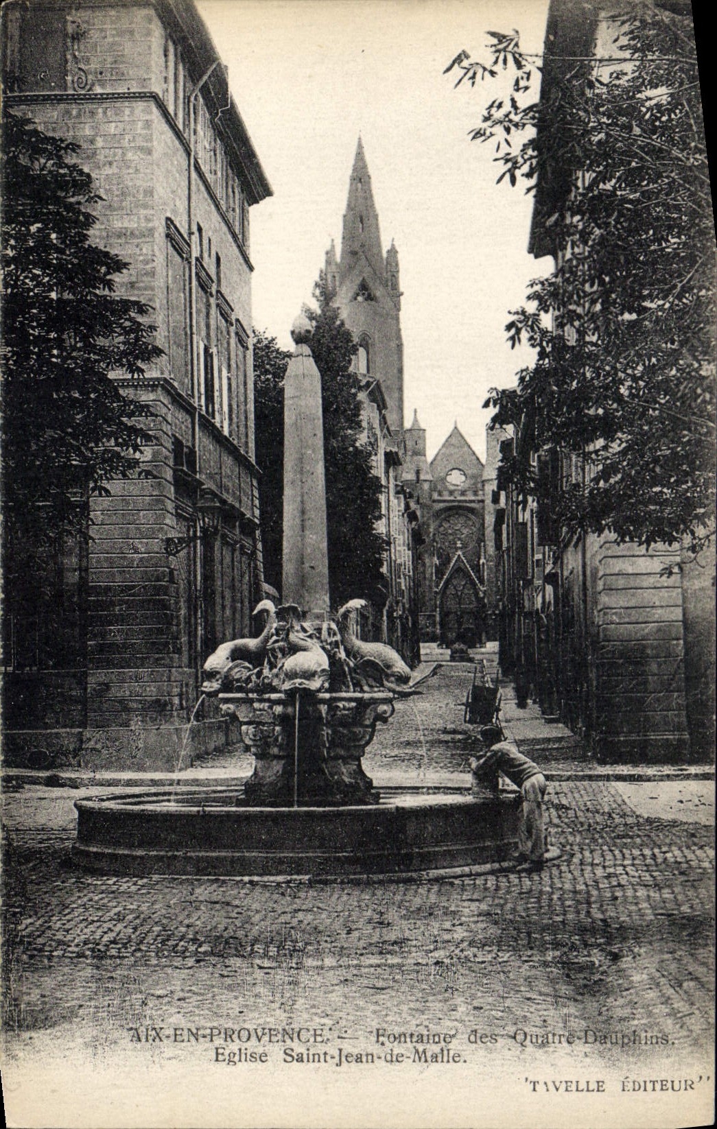 CPA Aix en Provence La Fontaine des Quatre Dauphins Eglise Saint Jean de Malte 