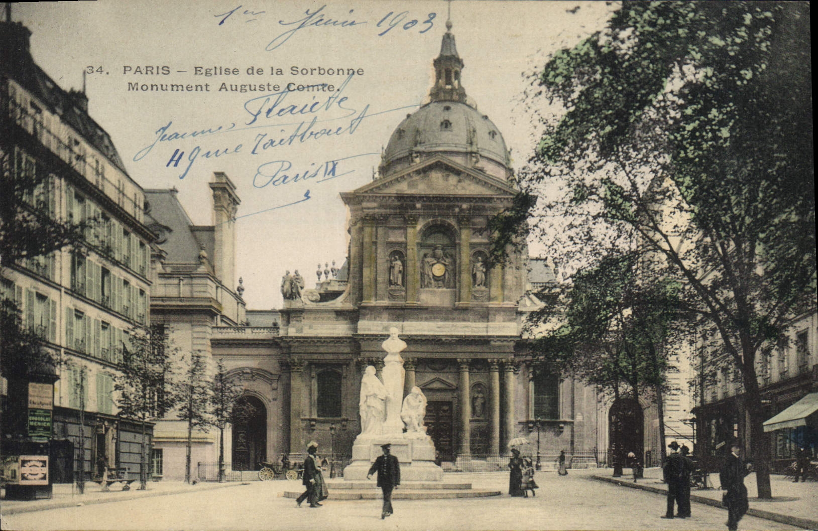 CPA Paris Eglise de la Sorbonne Monument Auguste Comte