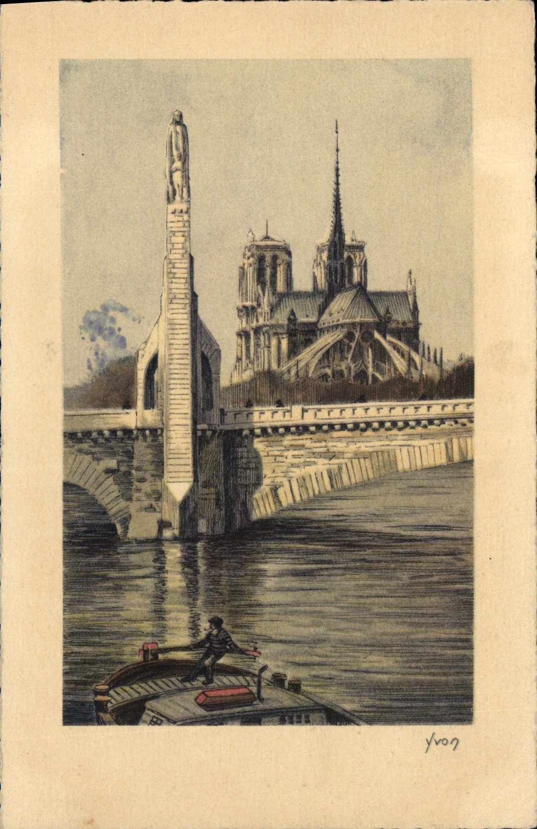 CPA Paris Notre Dame et Statue de Sainte Genevieve 