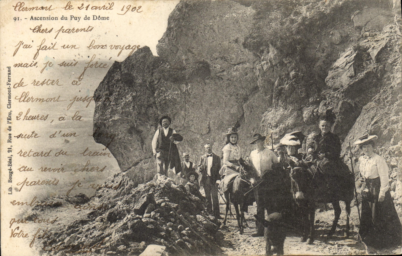 CPA Ascension du Puy de Dome Ane Mule Enfants