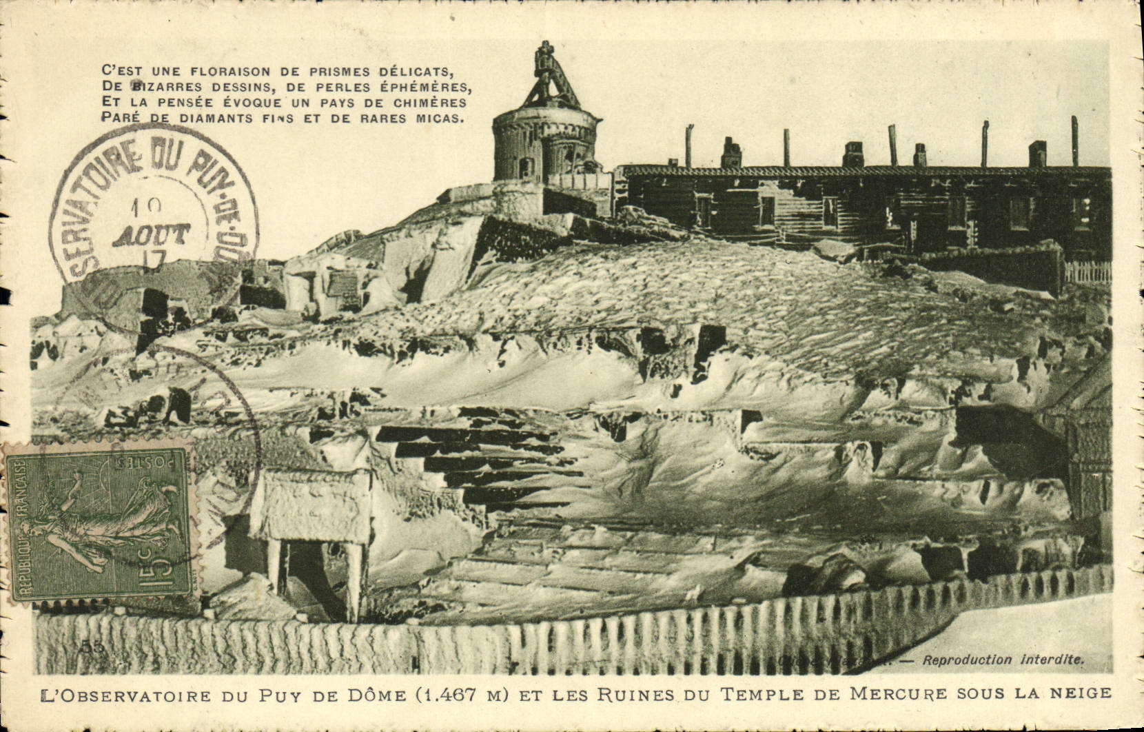 CPA L'Observatoire du Puy de Dome et les Ruines du Temple de Mercure sous la Neige 