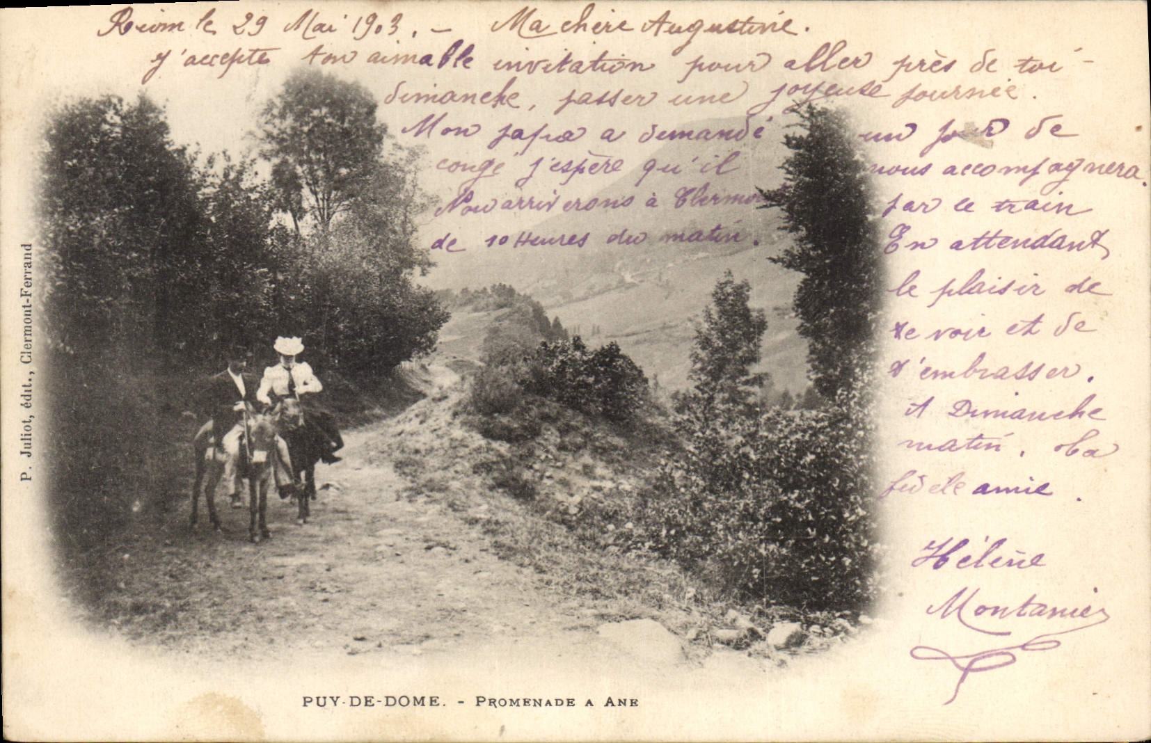 CPA Puy de Dome Promenade Ane Mule